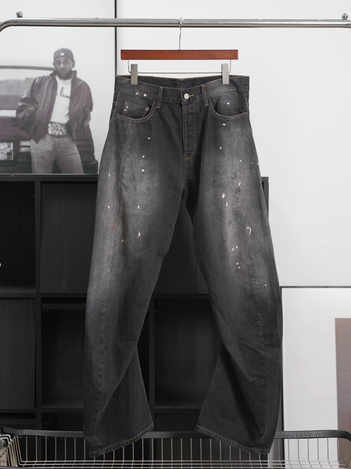 Item ID 8336 Acne Studios SS25-2006F Ink Splashed Loose Low Waist Wide Leg Ultra Lo