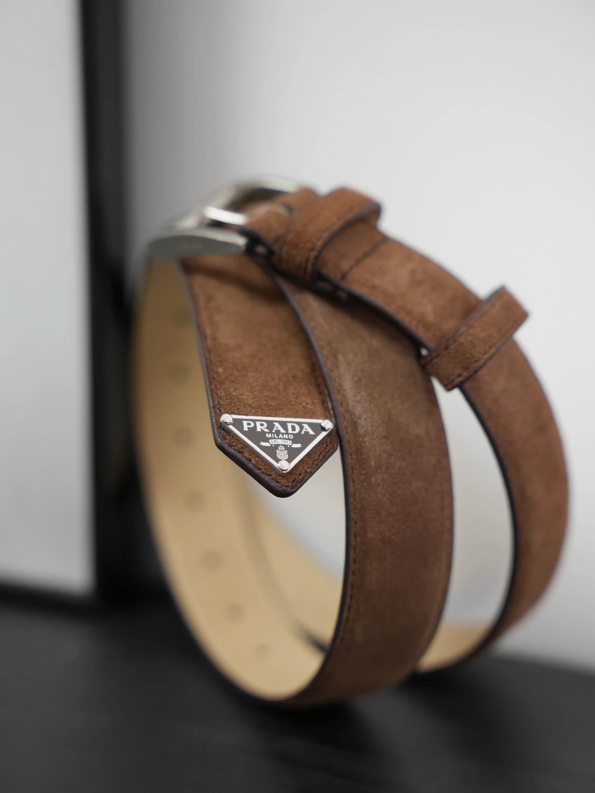 Item ID 8400 PRD _High Definition Triangle_ Logo Enamel Belt - _Imported Suede_ Bro