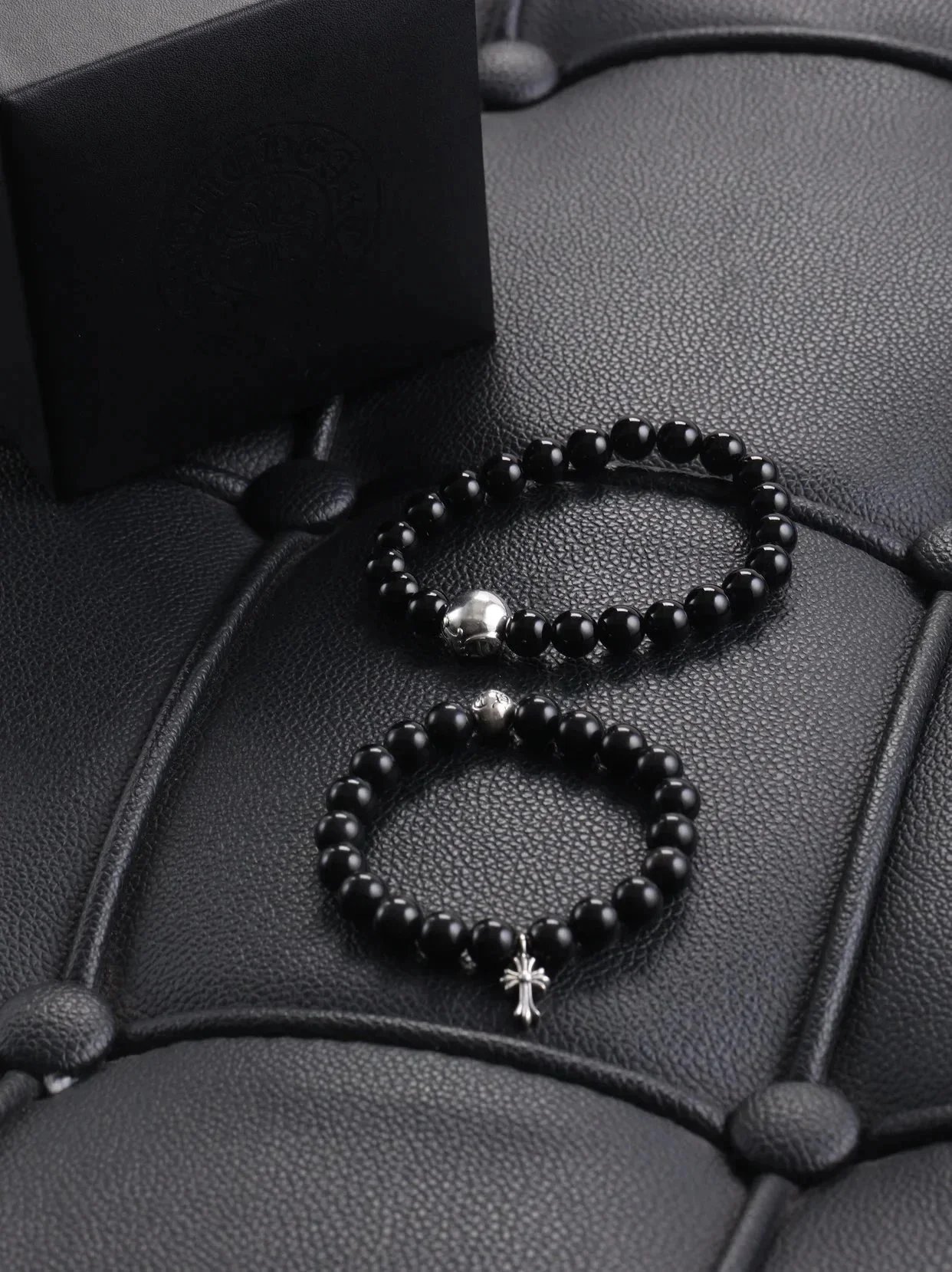Item ID 8385 Two new colors added -Chrome-Hearts-CH- Crow heart - gemstone bracelet