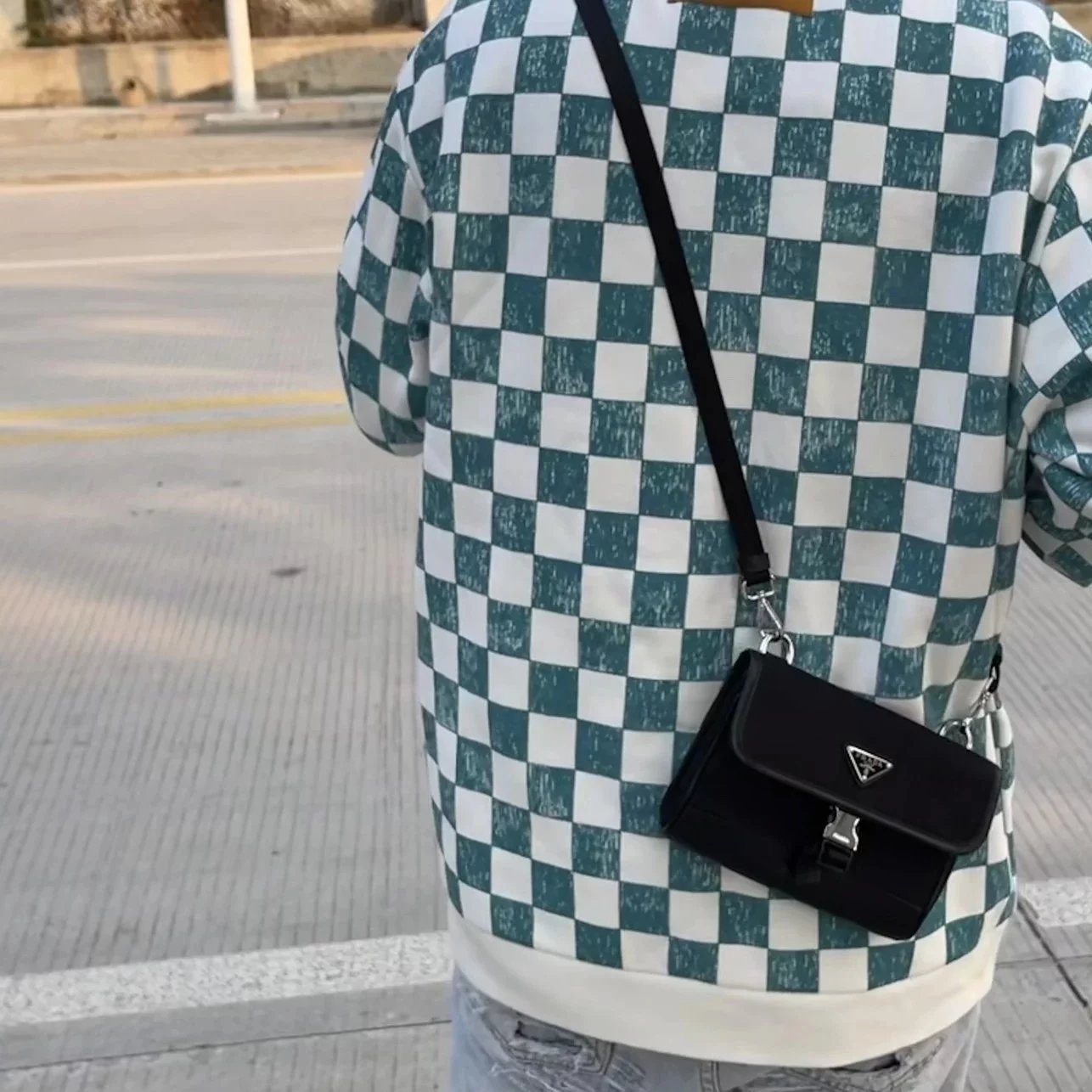 Item ID 8506 Prad Nylon Leather Phone Bag (Tested to hold 2 Max models - with card