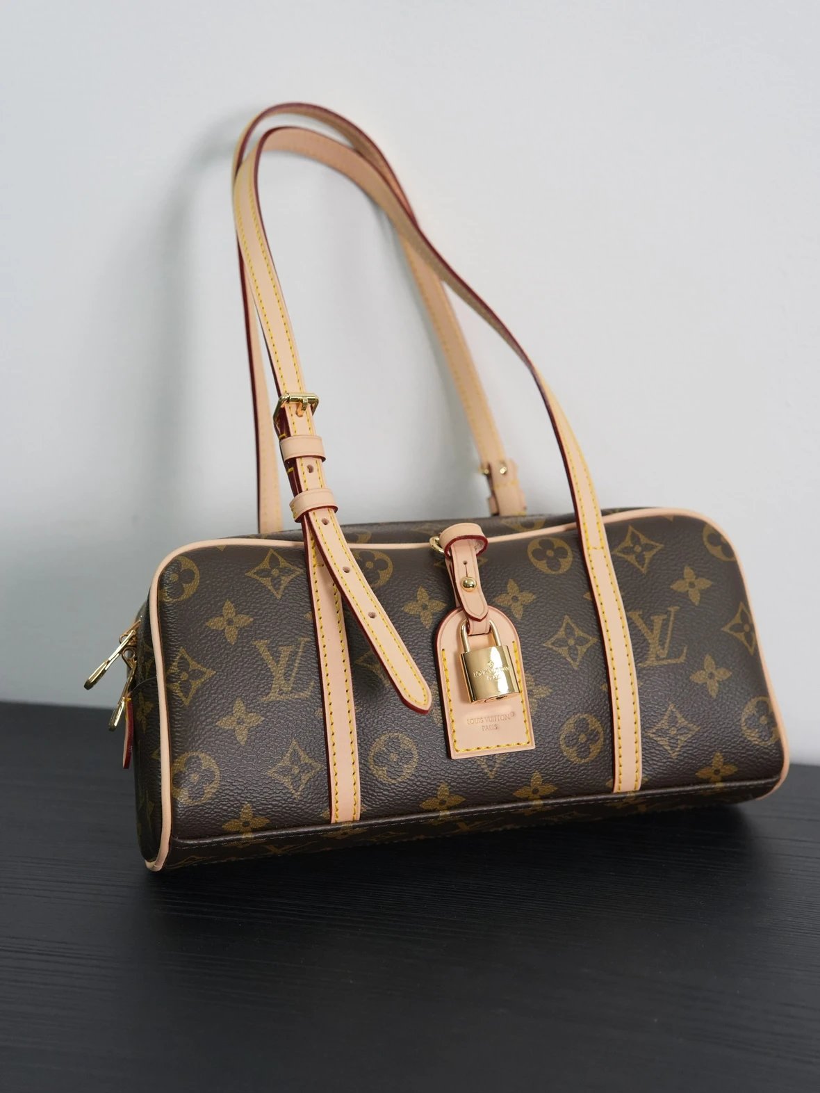 Item ID 8481 HANG-ON- retro classic -Monogram coated canvas - bowling bag handbag -