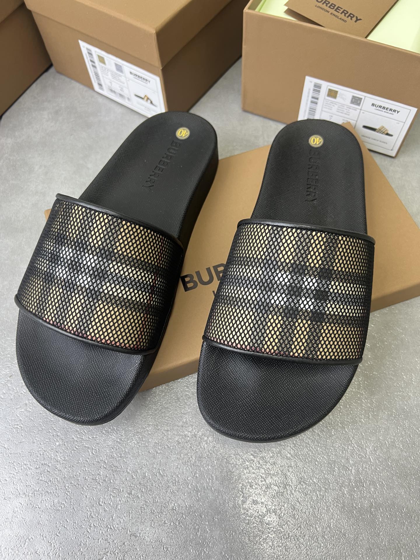 bbr 网眼格纹拖鞋 内衣羊皮