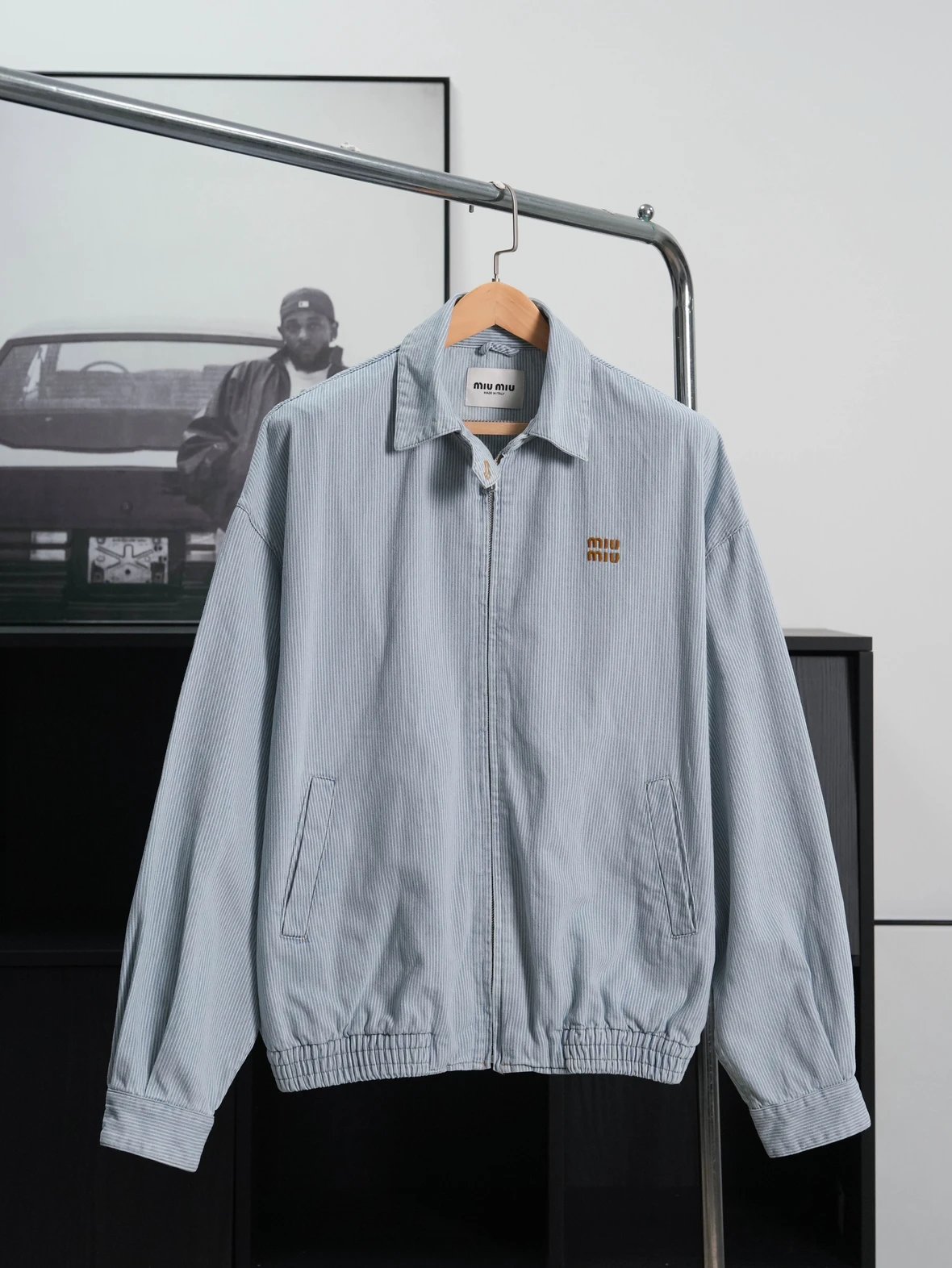 Item ID 8037 M1UM1U Miu Miu embroidered loose striped denim “ Heavy industrial wash