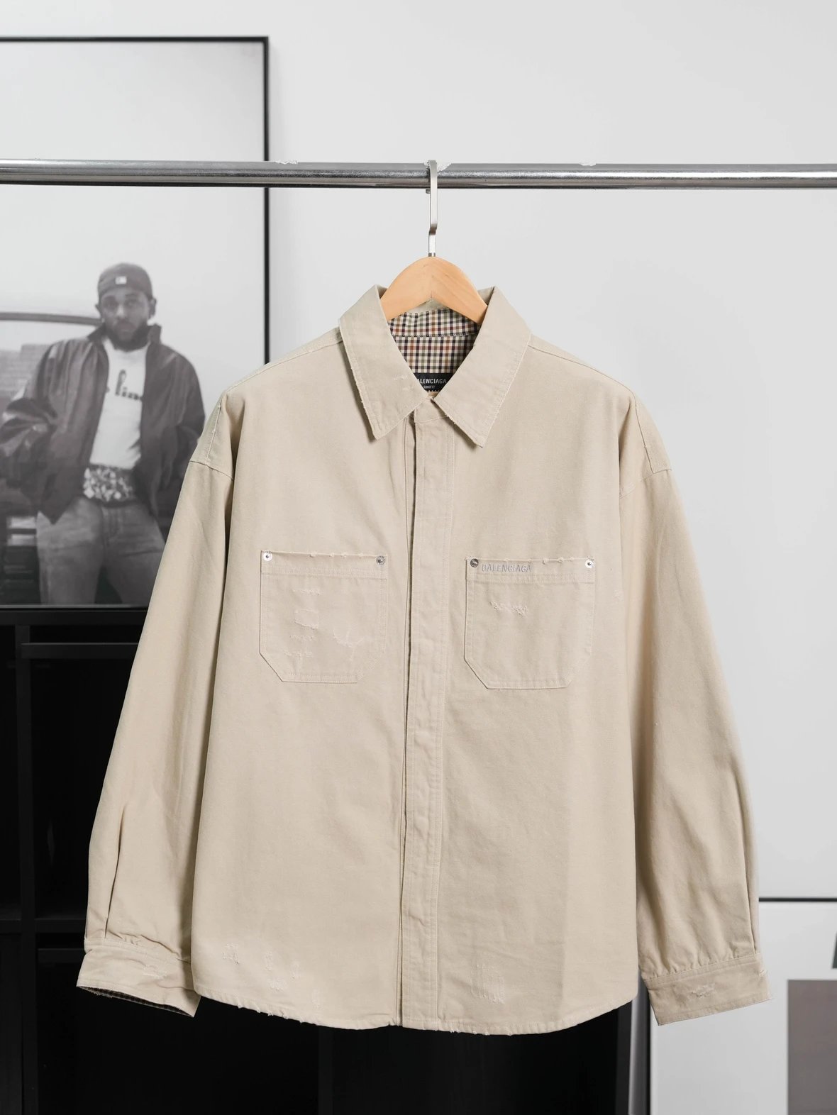 Item ID 8052 Paris washed distressed embroidered logo workwear jacket with loose fi