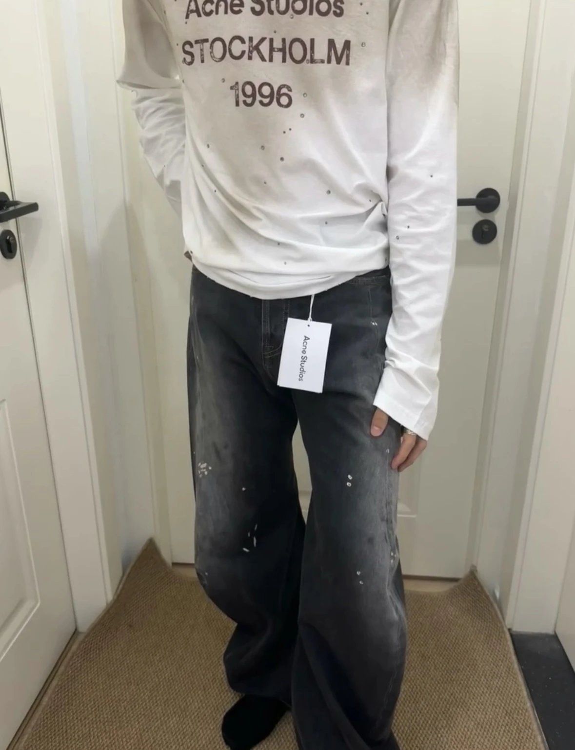 Item ID 8336 Acne Studios SS25-2006F Ink Splashed Loose Low Waist Wide Leg Ultra Lo