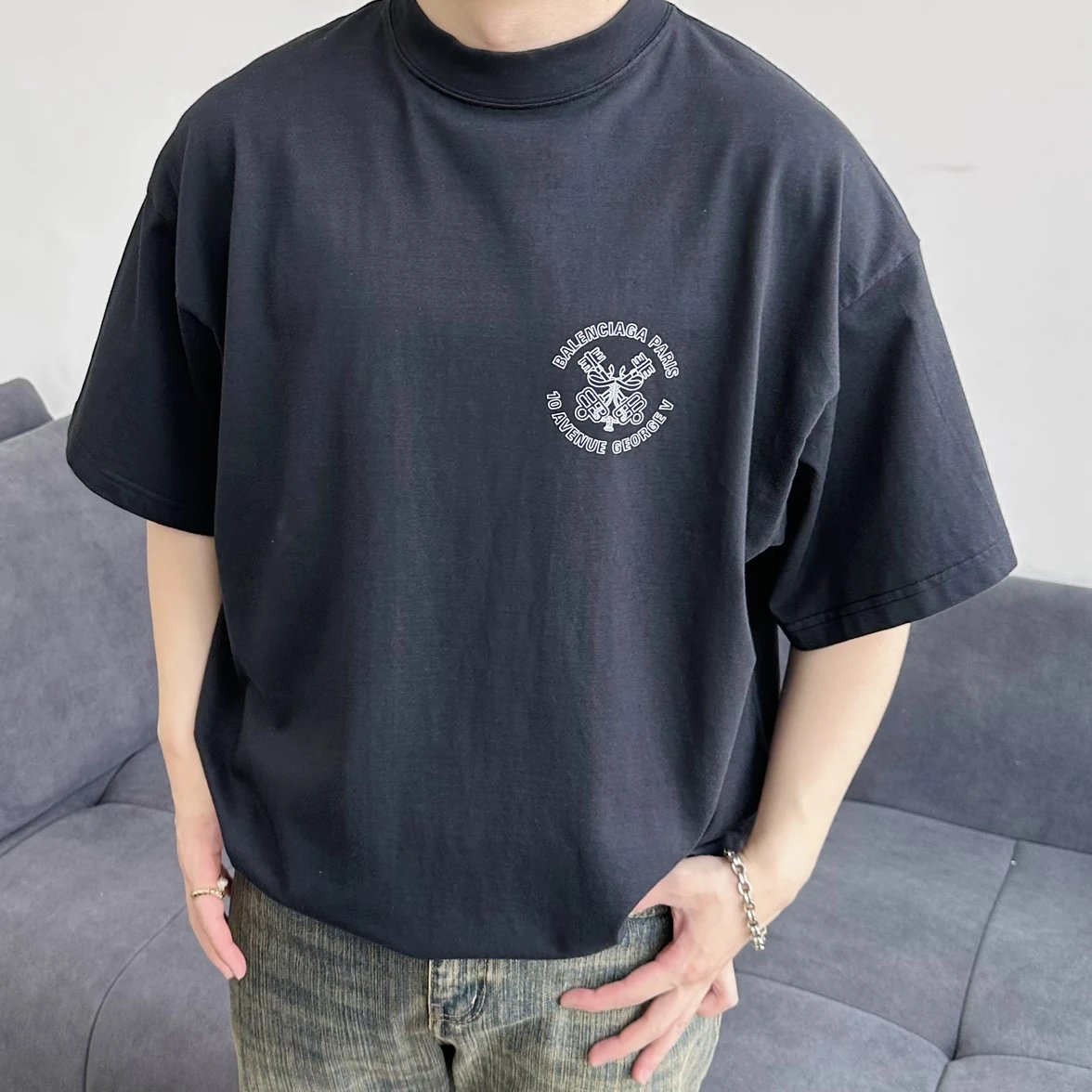 Item ID 8289 Balenci@ga- Paris-2025s - Double Keychain Compass Printed Short Sleeve