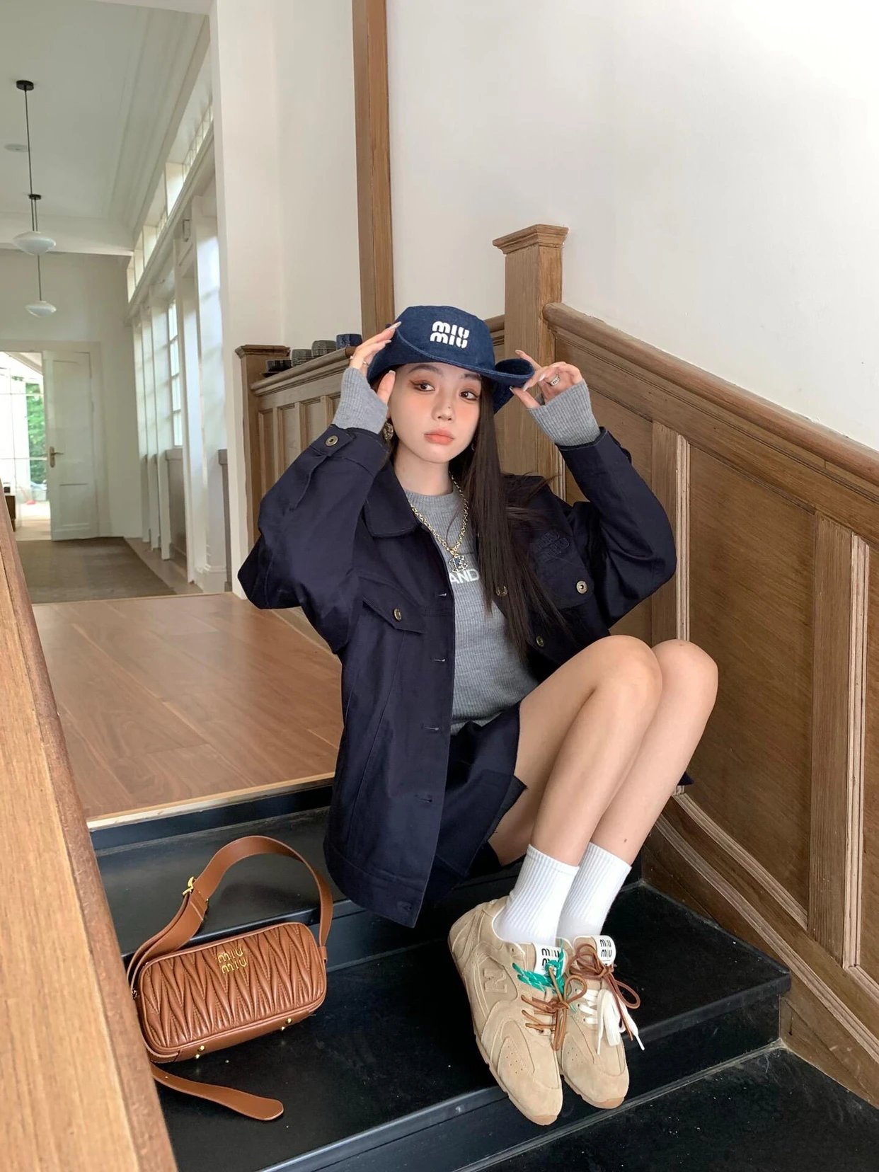 Item ID 8046 MiuM1u-Miu-2024-ss-workwear pocket design - retro style lapel breasted