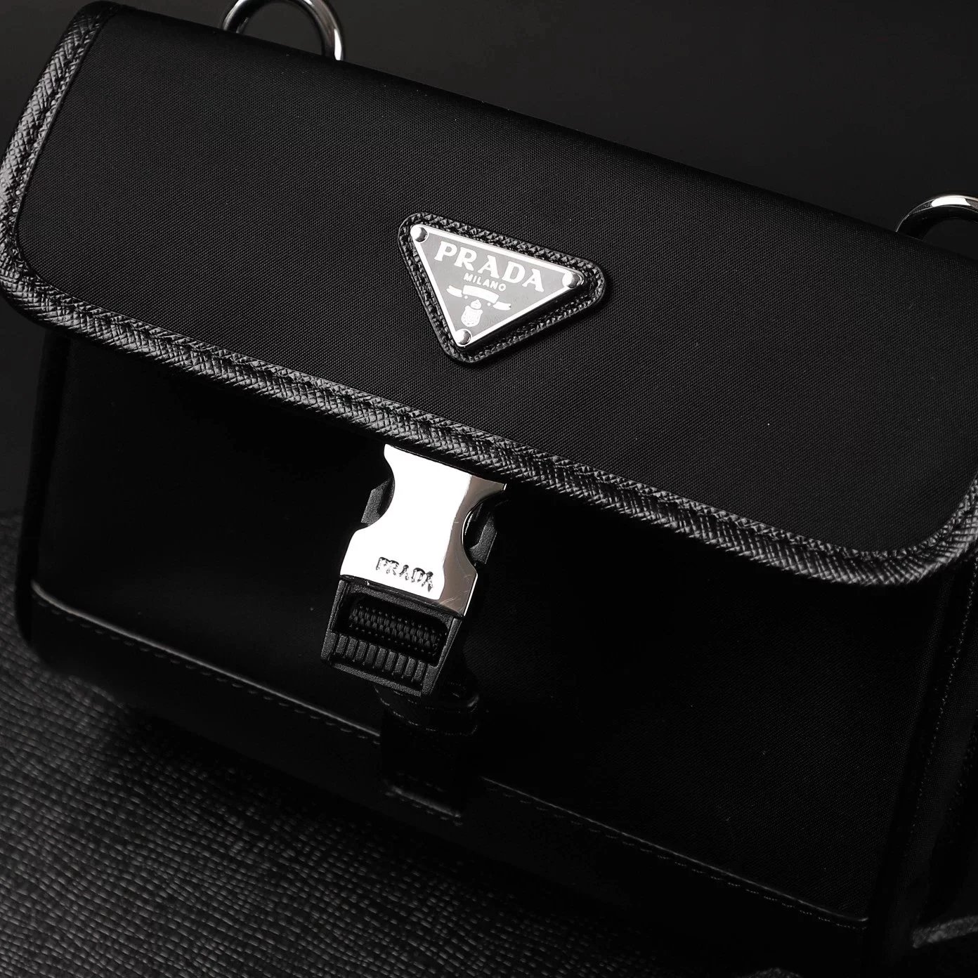 Item ID 8506 Prad Nylon Leather Phone Bag (Tested to hold 2 Max models - with card