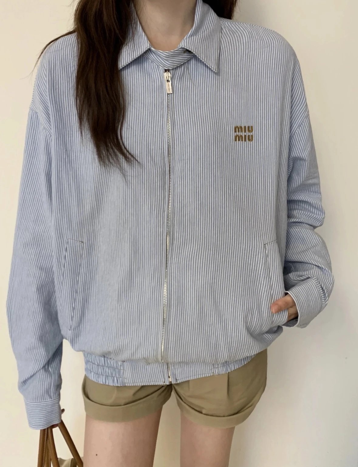 Item ID 8037 M1UM1U Miu Miu embroidered loose striped denim “ Heavy industrial wash