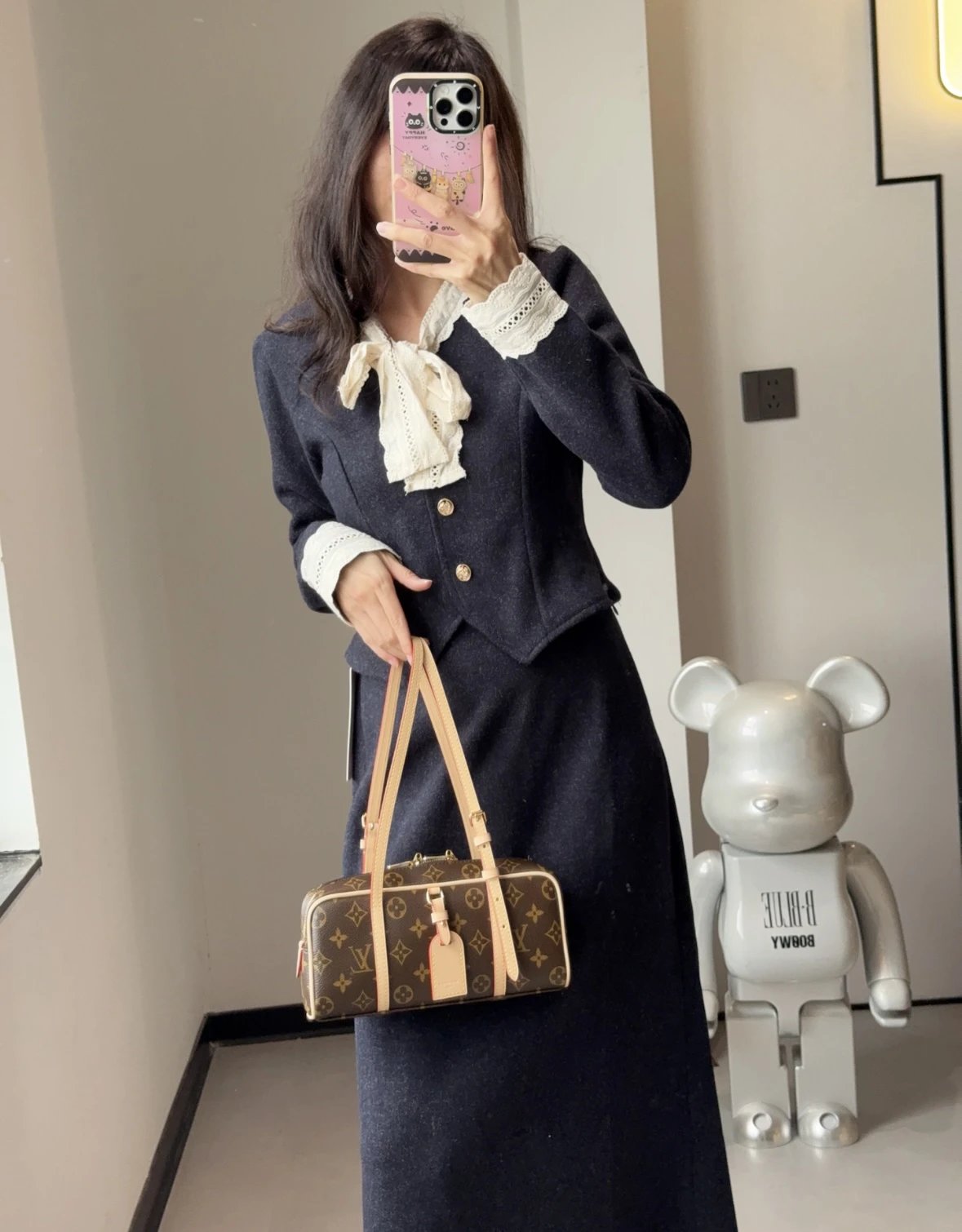 Item ID 8481 HANG-ON- retro classic -Monogram coated canvas - bowling bag handbag -