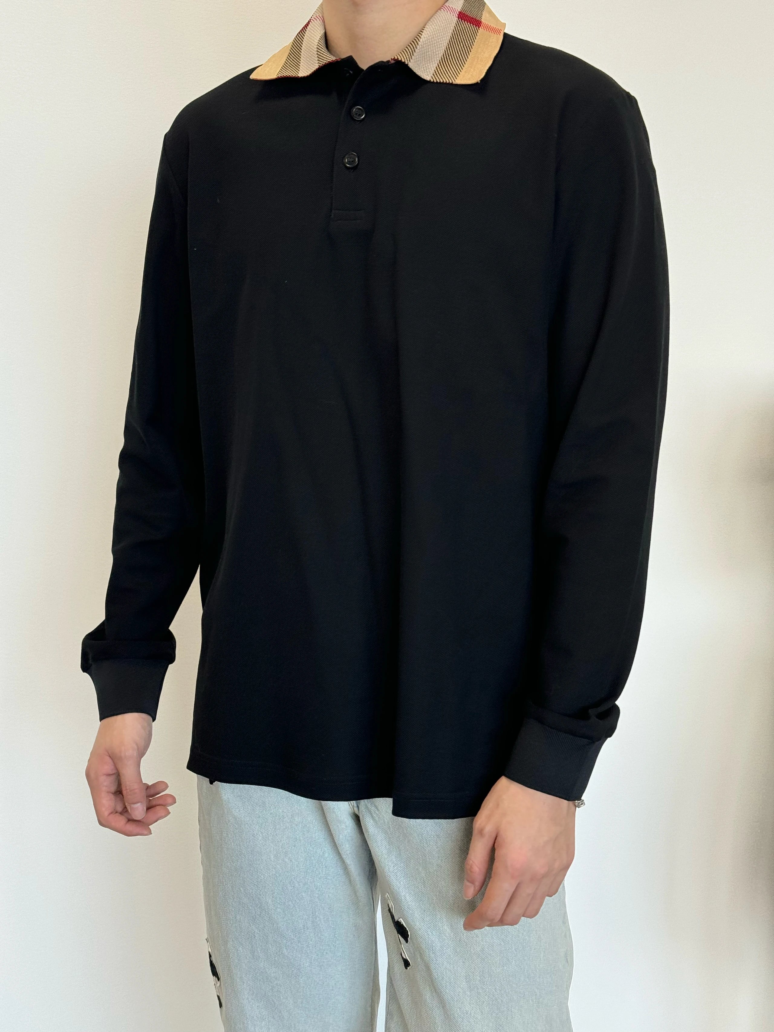 Item ID 8174 BBR-SS24- Solid color ribbed knitted long sleeved polo shirt