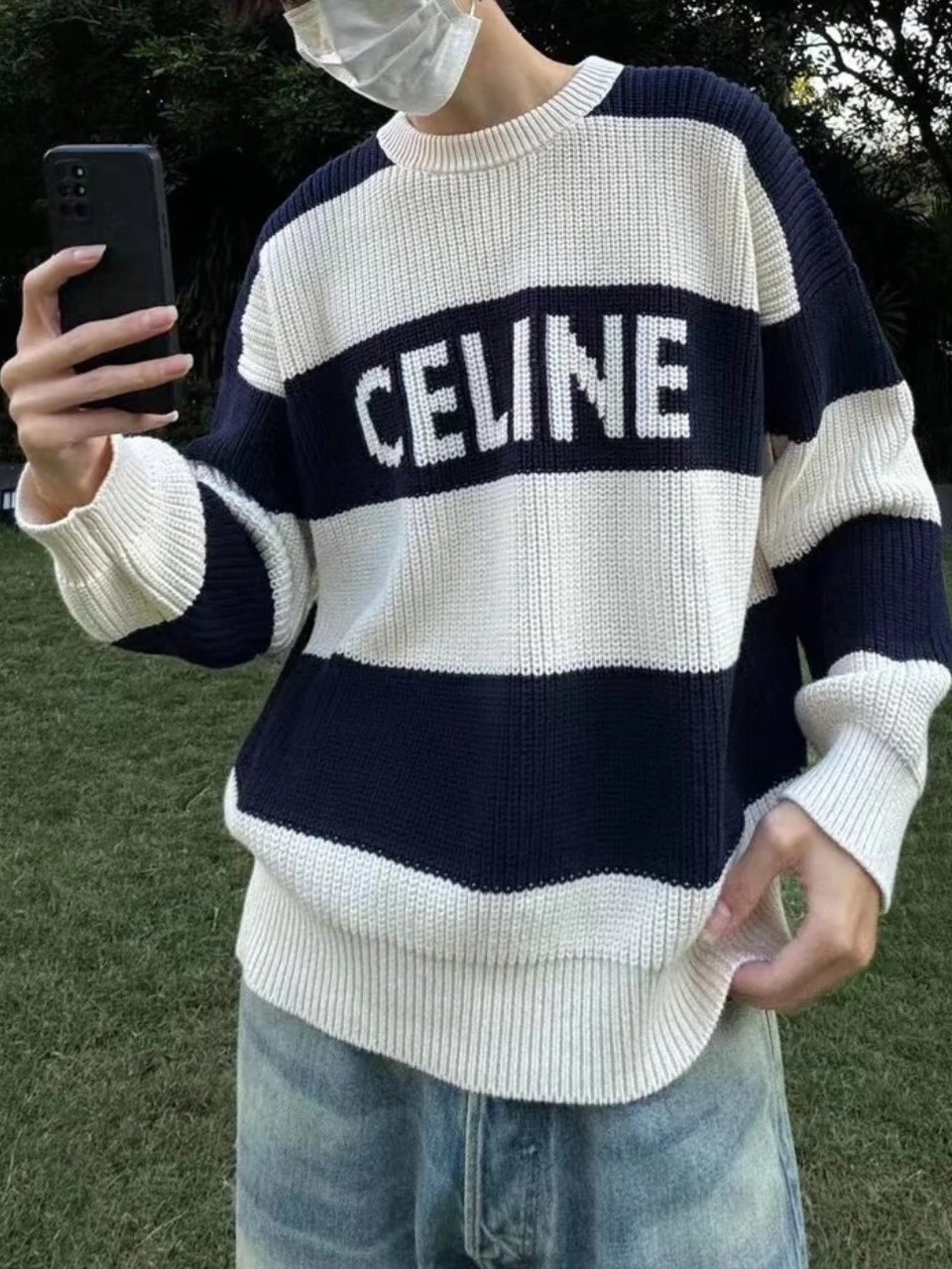 Item ID 8254 CEL1NE- Celine -2024ss- striped jacquard letter sweater - knitted loos