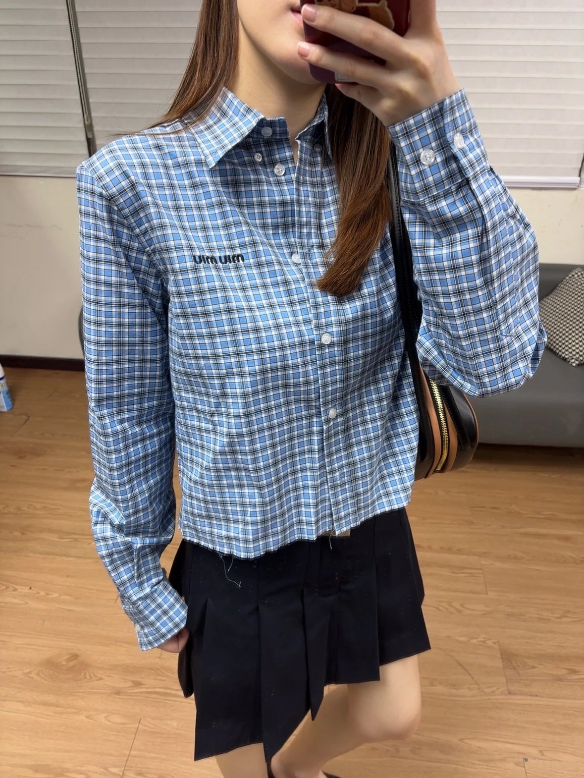 Item ID 8221 Miu Miu -SS25- Plaid Logo embroidered shirt -“40 Tencel blend ” long s