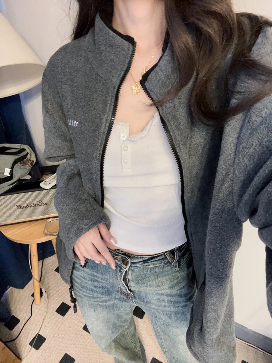 Item ID 8041 M1uMiu-2024-ss-fleece zipper jacket - Classic small label embroidered