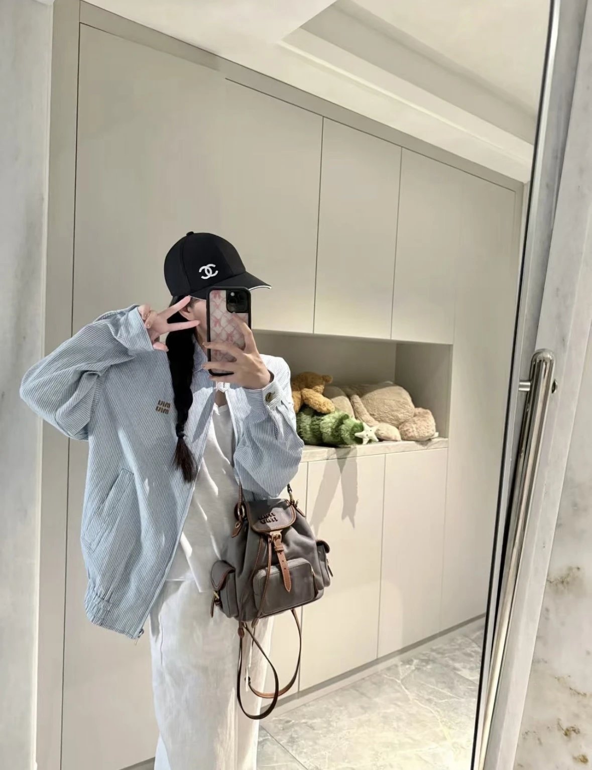 Item ID 8037 M1UM1U Miu Miu embroidered loose striped denim “ Heavy industrial wash