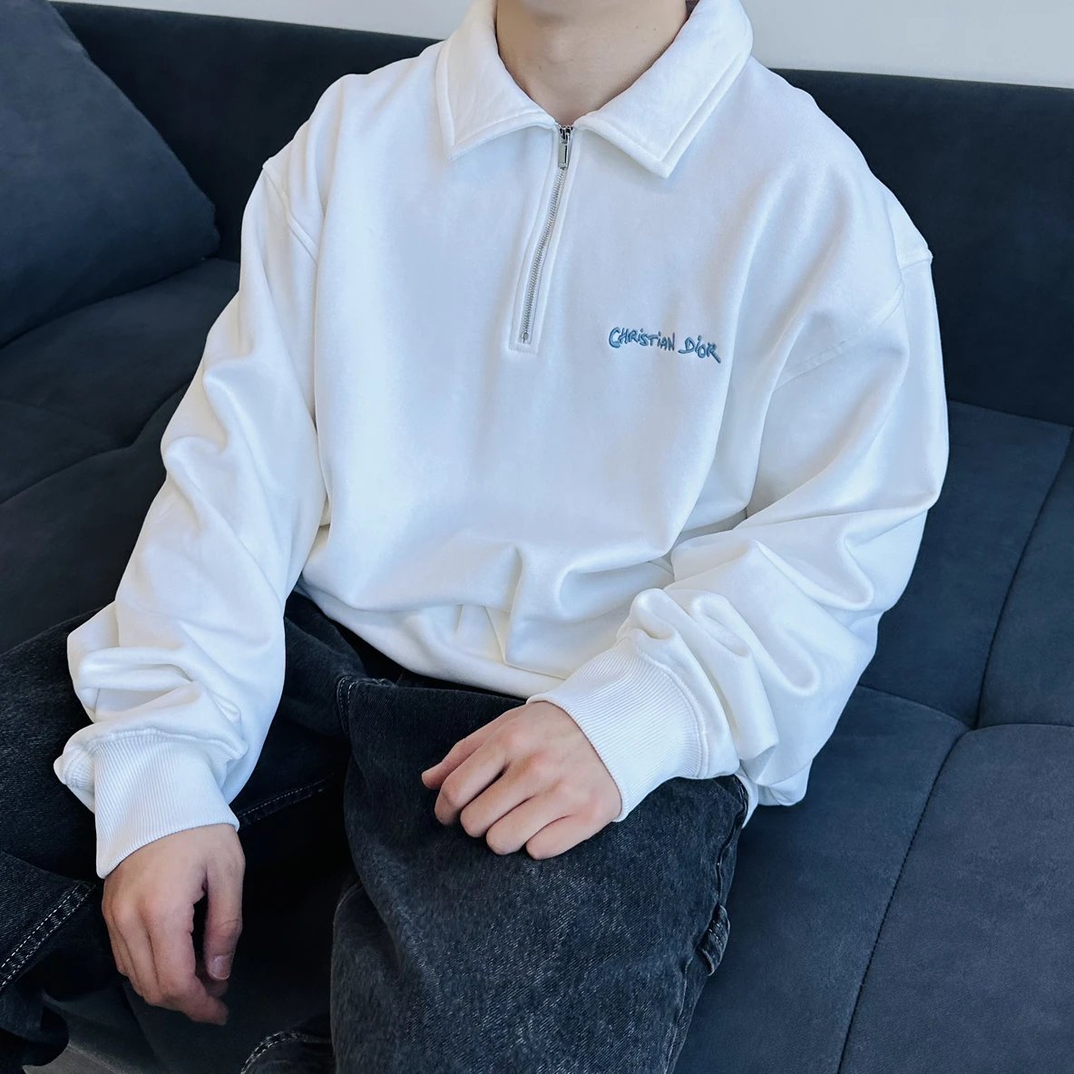 Item ID 8178 D10R- Dior -2024ss- half zip lapel sweatshirt - Simple design - Small