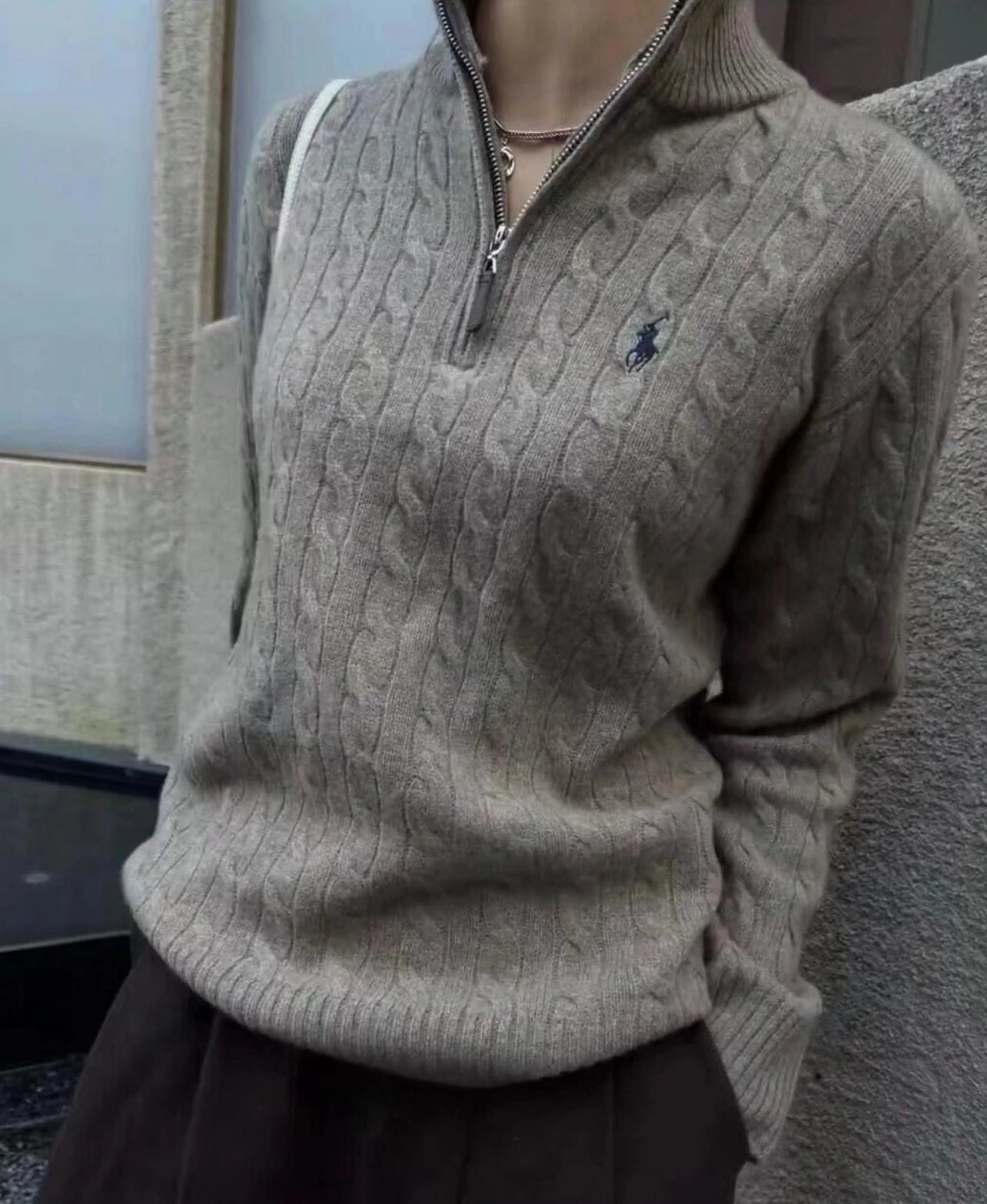 Item ID 8266 Ralph Half Chain Twisted Flower Sweater - Solid Color Half Zipper Stan