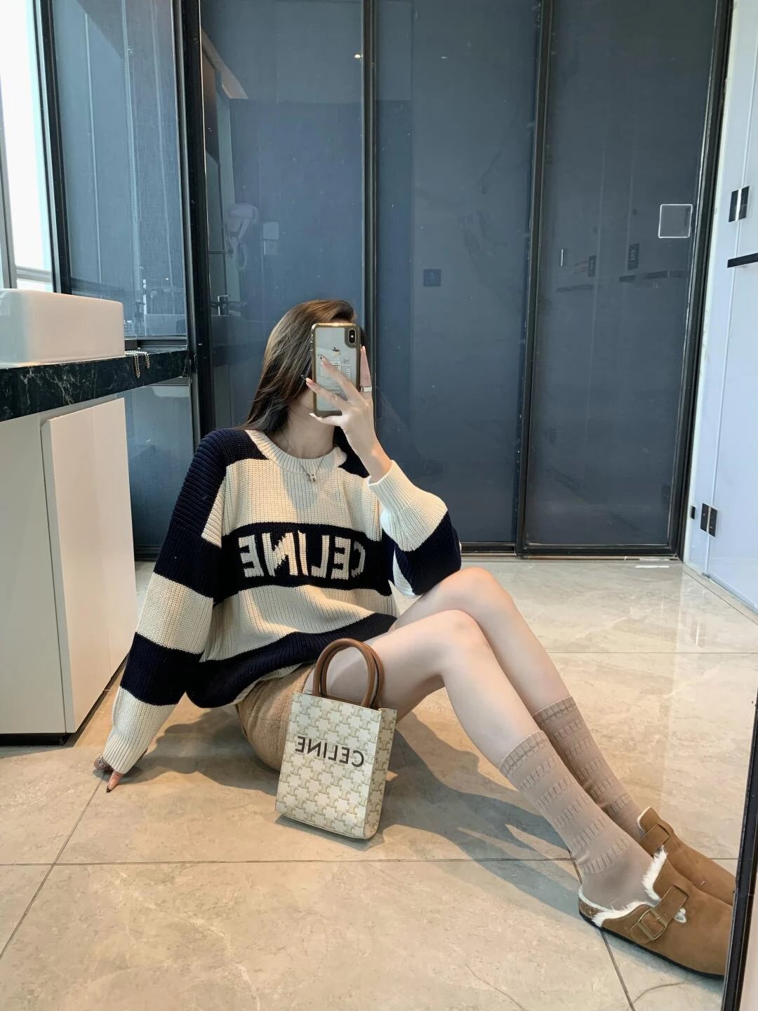 Item ID 8254 CEL1NE- Celine -2024ss- striped jacquard letter sweater - knitted loos