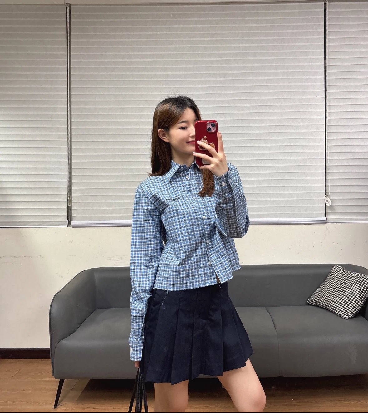 Item ID 8221 Miu Miu -SS25- Plaid Logo embroidered shirt -“40 Tencel blend ” long s