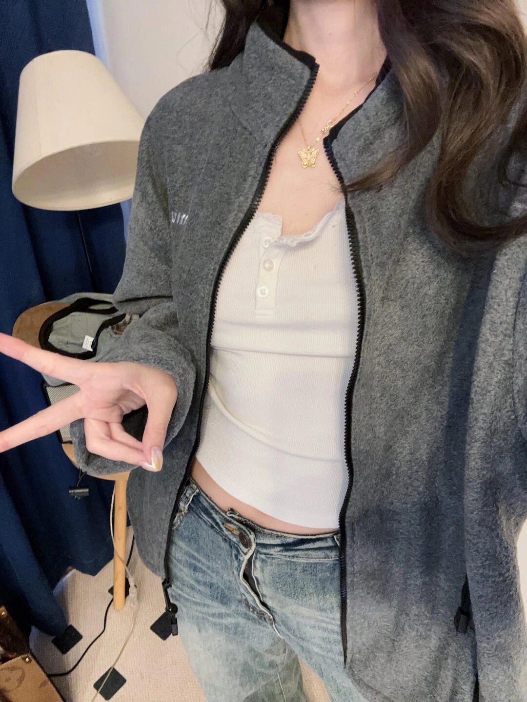 Item ID 8041 M1uMiu-2024-ss-fleece zipper jacket - Classic small label embroidered