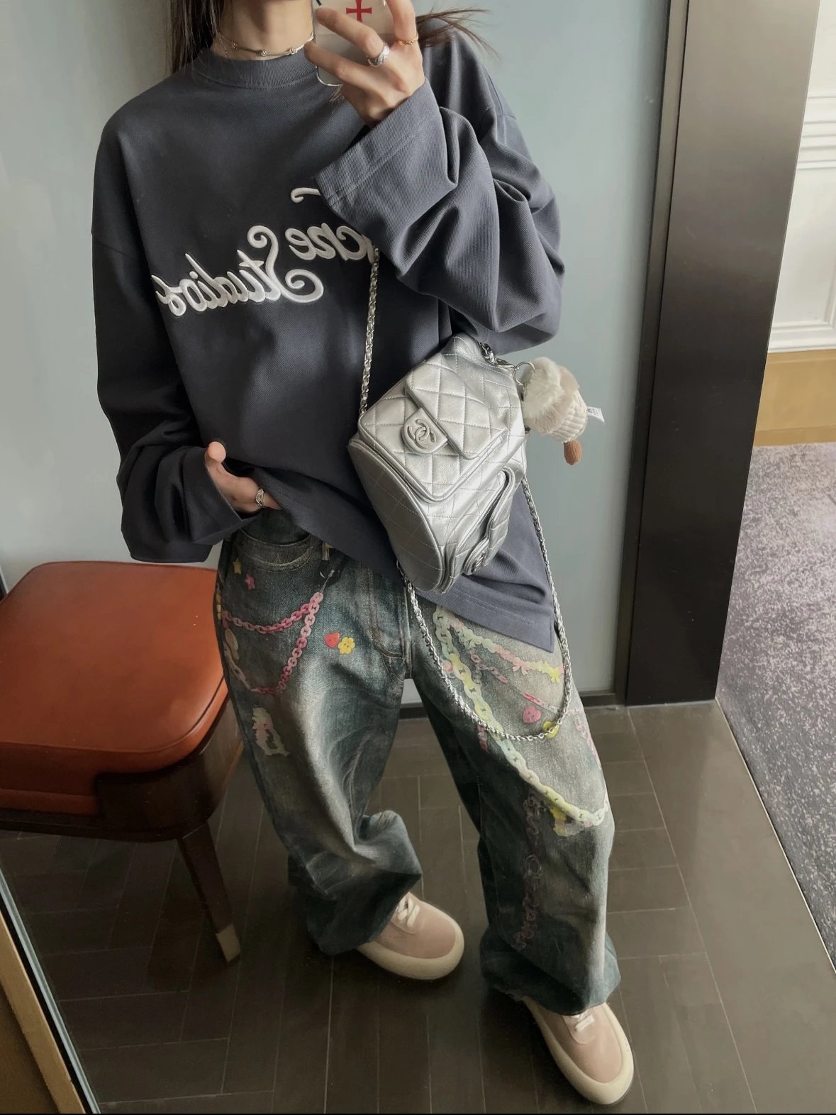 Item ID 8172 Acne _16 count combed cotton single bead ground_ embroidered logo lett