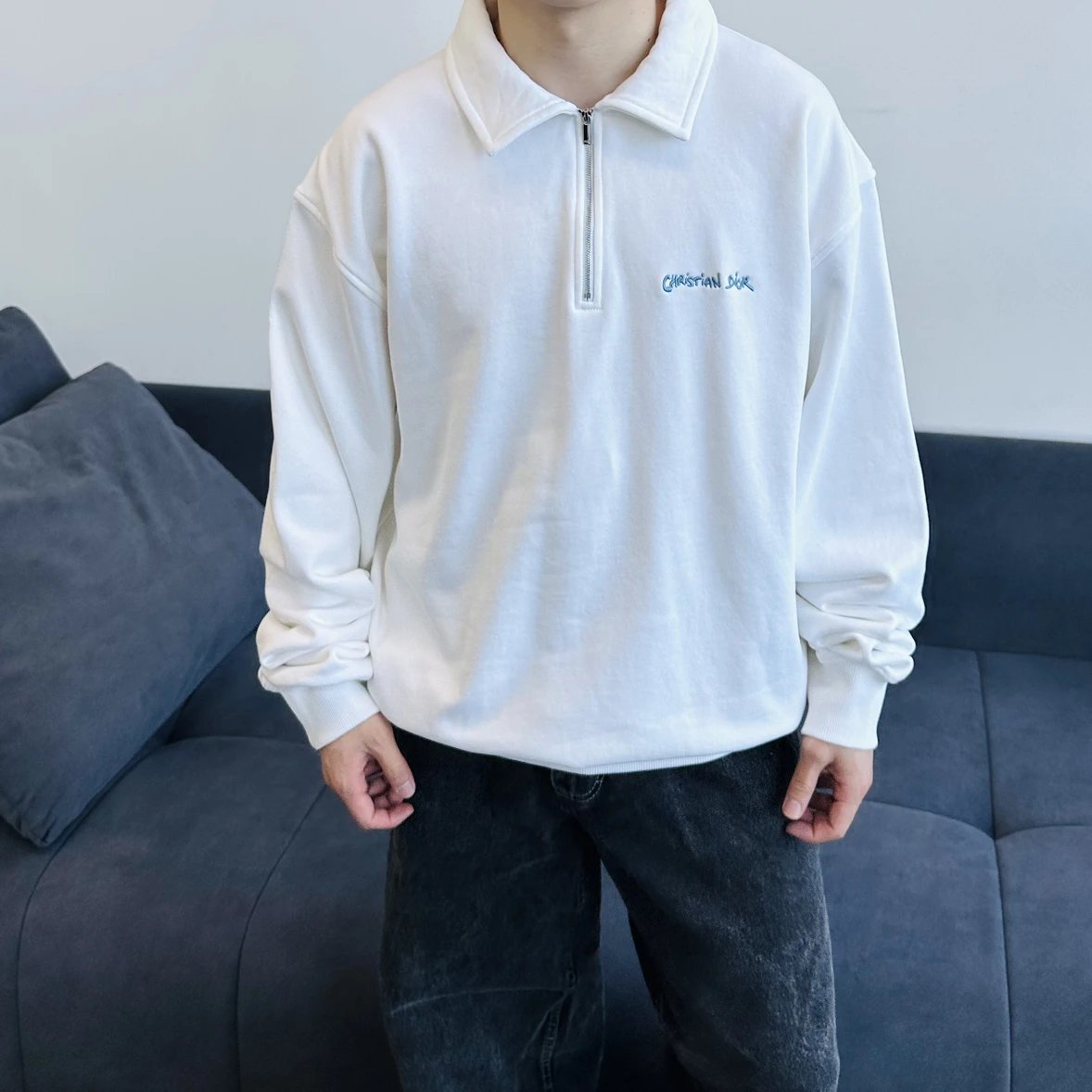 Item ID 8178 D10R- Dior -2024ss- half zip lapel sweatshirt - Simple design - Small