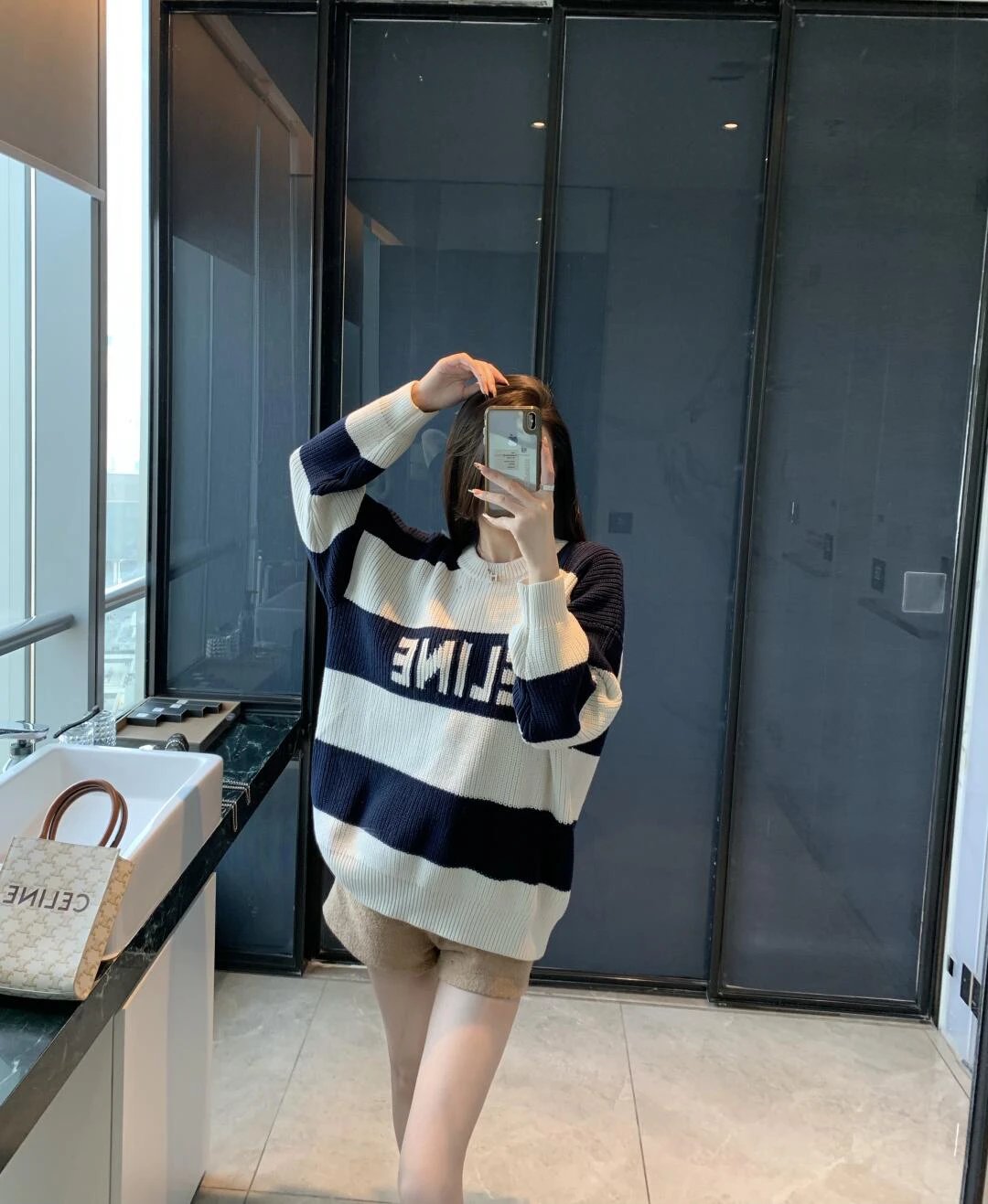 Item ID 8254 CEL1NE- Celine -2024ss- striped jacquard letter sweater - knitted loos