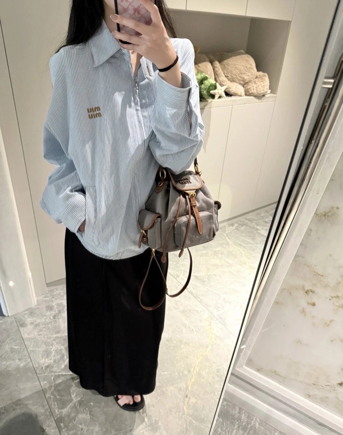 Item ID 8037 M1UM1U Miu Miu embroidered loose striped denim “ Heavy industrial wash