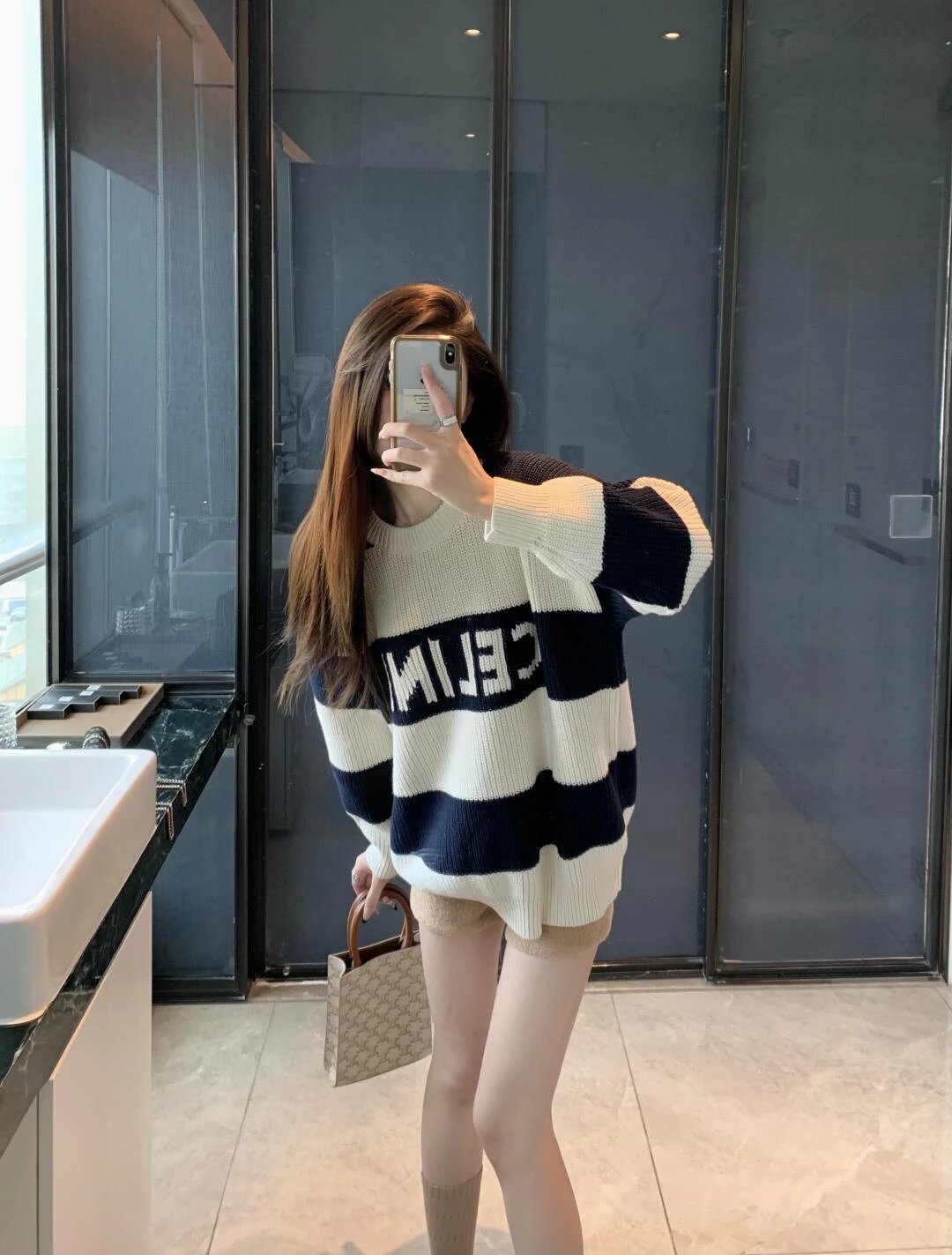 Item ID 8254 CEL1NE- Celine -2024ss- striped jacquard letter sweater - knitted loos
