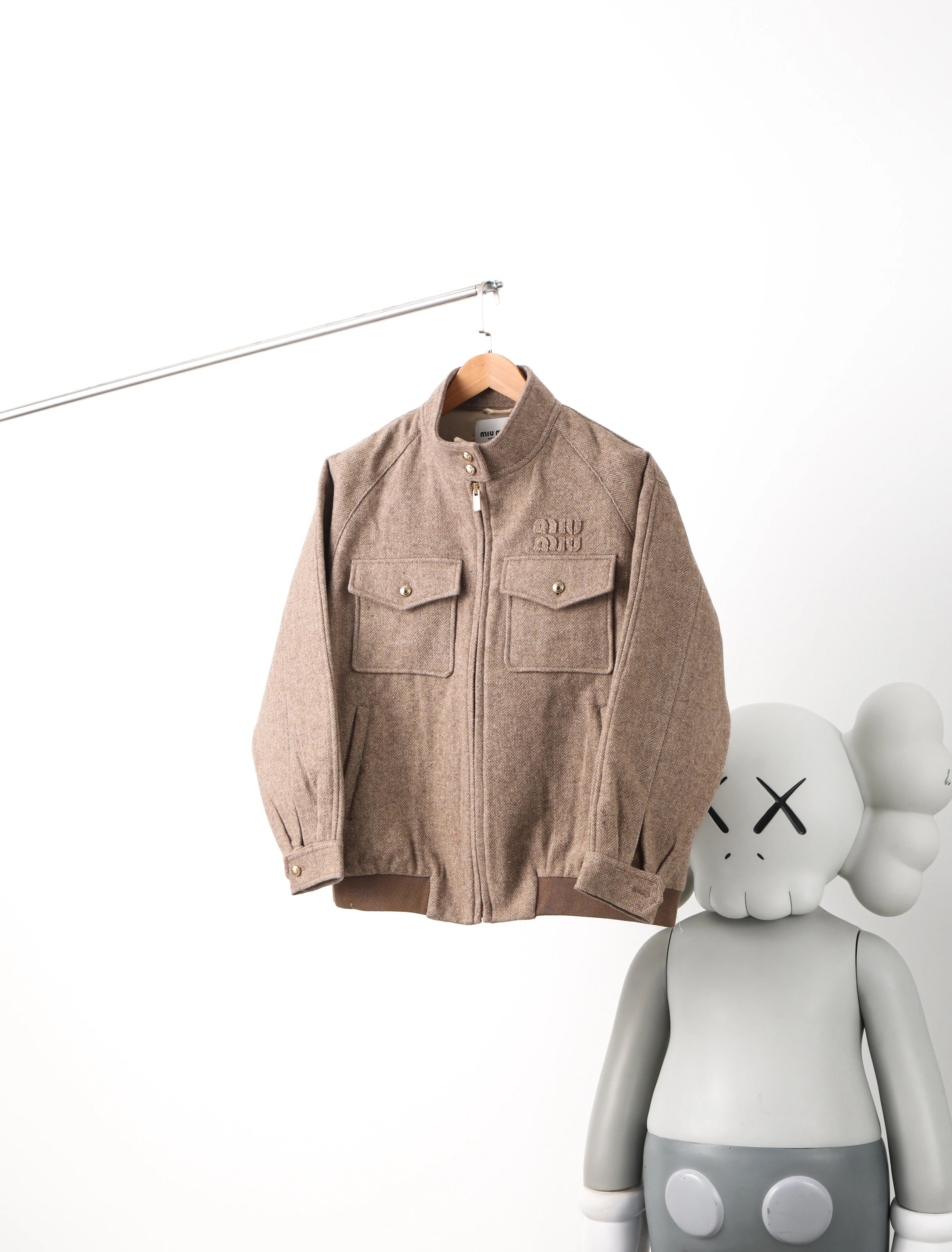  Item ID 8035 M1u-Miu-2024-ss-herringbone wool Harrington jacket - stand collar work