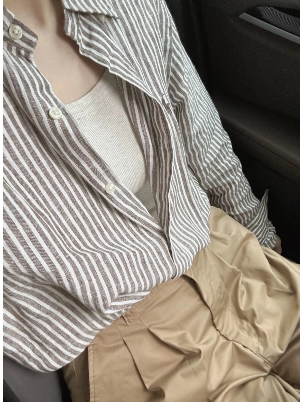 Item ID 8223 raff 100% flax -FW25-“ stripe spacing 0 error ” Lapel striped linen lo