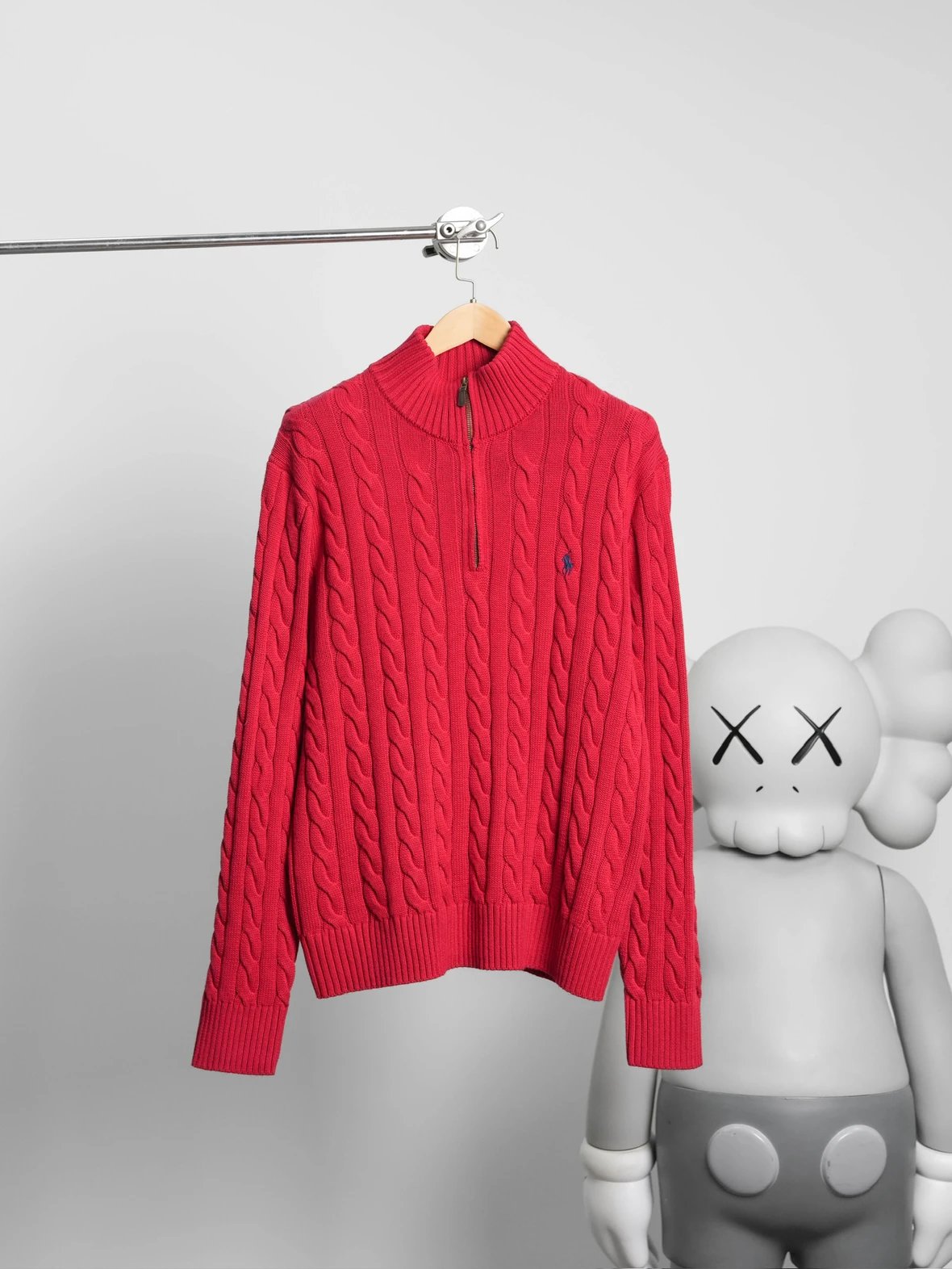 Item ID 8266 Ralph Half Chain Twisted Flower Sweater - Solid Color Half Zipper Stan