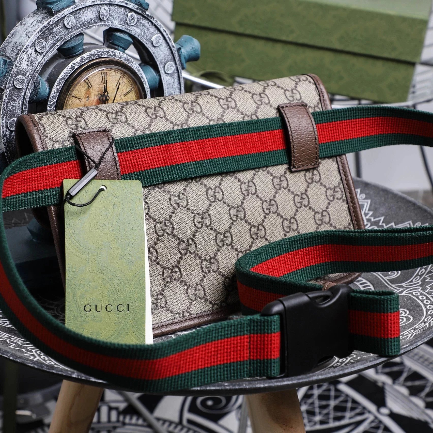 Item ID 8478 Guc GC Double G Old Flower Embossed Bag Leather Flip Cover Bag Jacquar