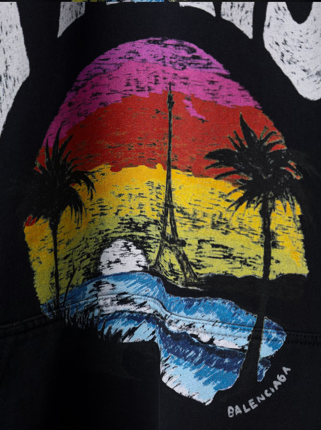 Item ID 8144 Balenc1aga- Paris -2023ss- Hawaii only - palm tree PARIS printed hoodi
