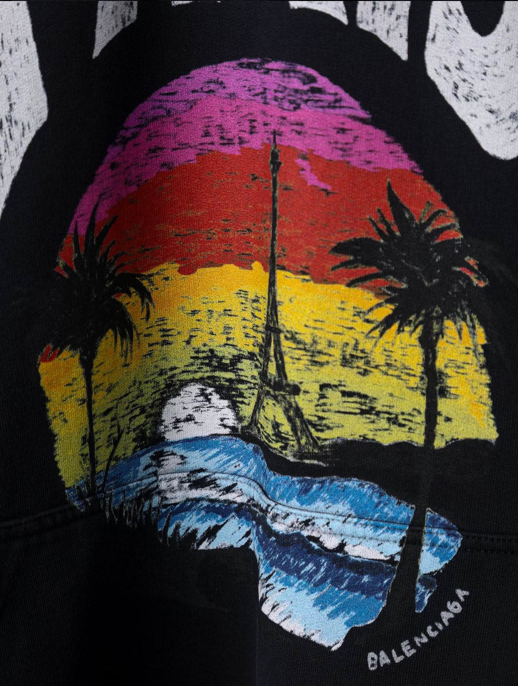 Item ID 8144 Balenc1aga- Paris -2023ss- Hawaii only - palm tree PARIS printed hoodi