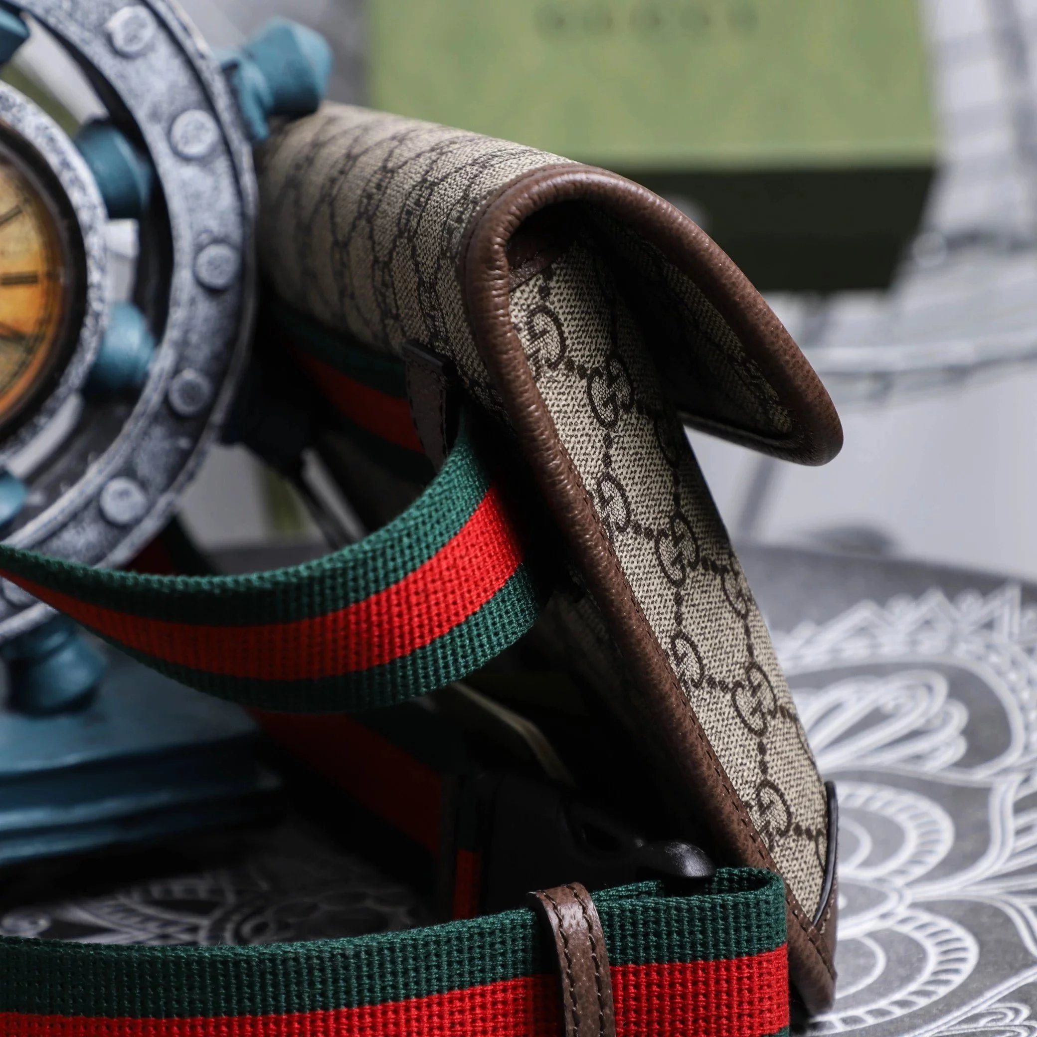 Item ID 8478 Guc GC Double G Old Flower Embossed Bag Leather Flip Cover Bag Jacquar