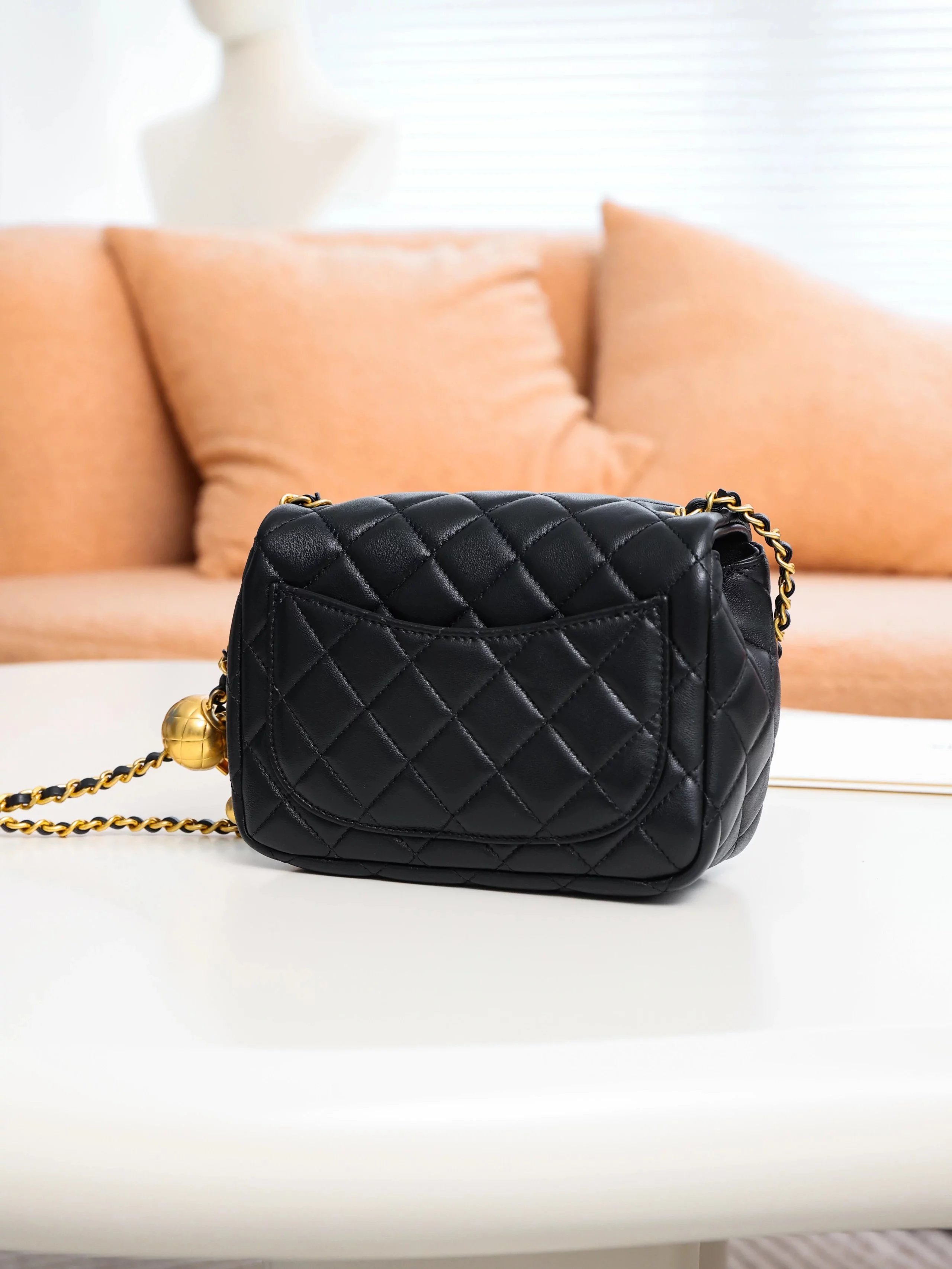 Item ID 8460 CHANEL - Classic Chain Bag - Mini Golden Bead Square Fat Flip Bag - Sm