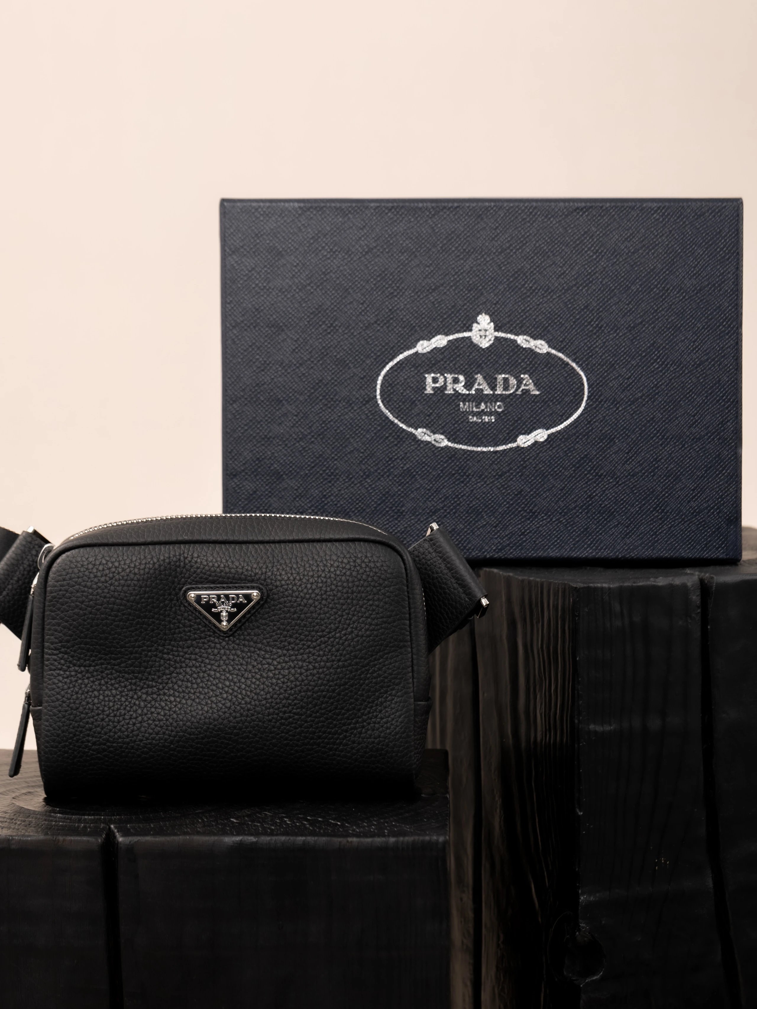 Item ID 8504 Pr@da- Prada - Fully Inlaid Leather - Vitello Dino - Metal Triangle Se
