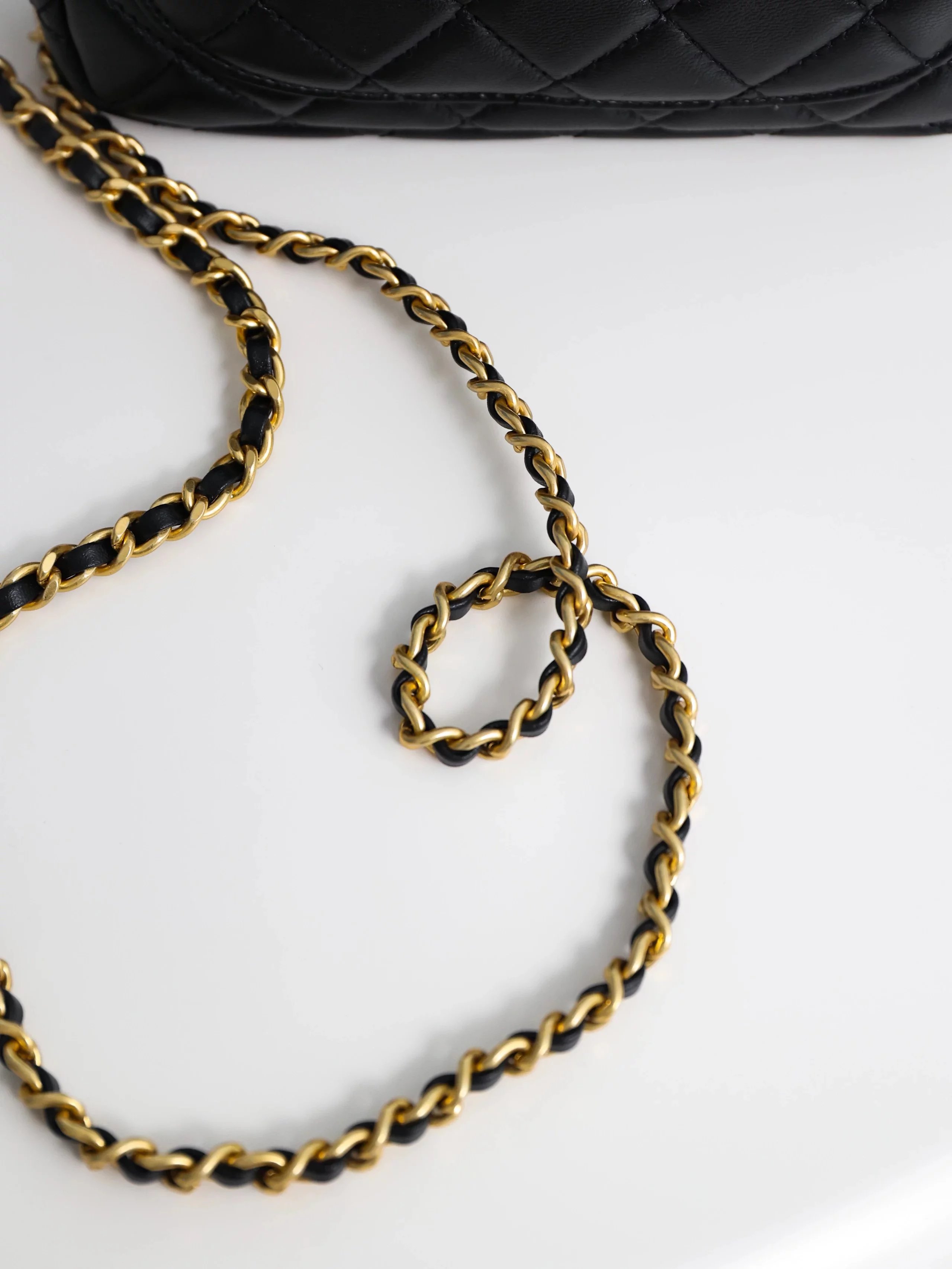 Item ID 8460 CHANEL - Classic Chain Bag - Mini Golden Bead Square Fat Flip Bag - Sm