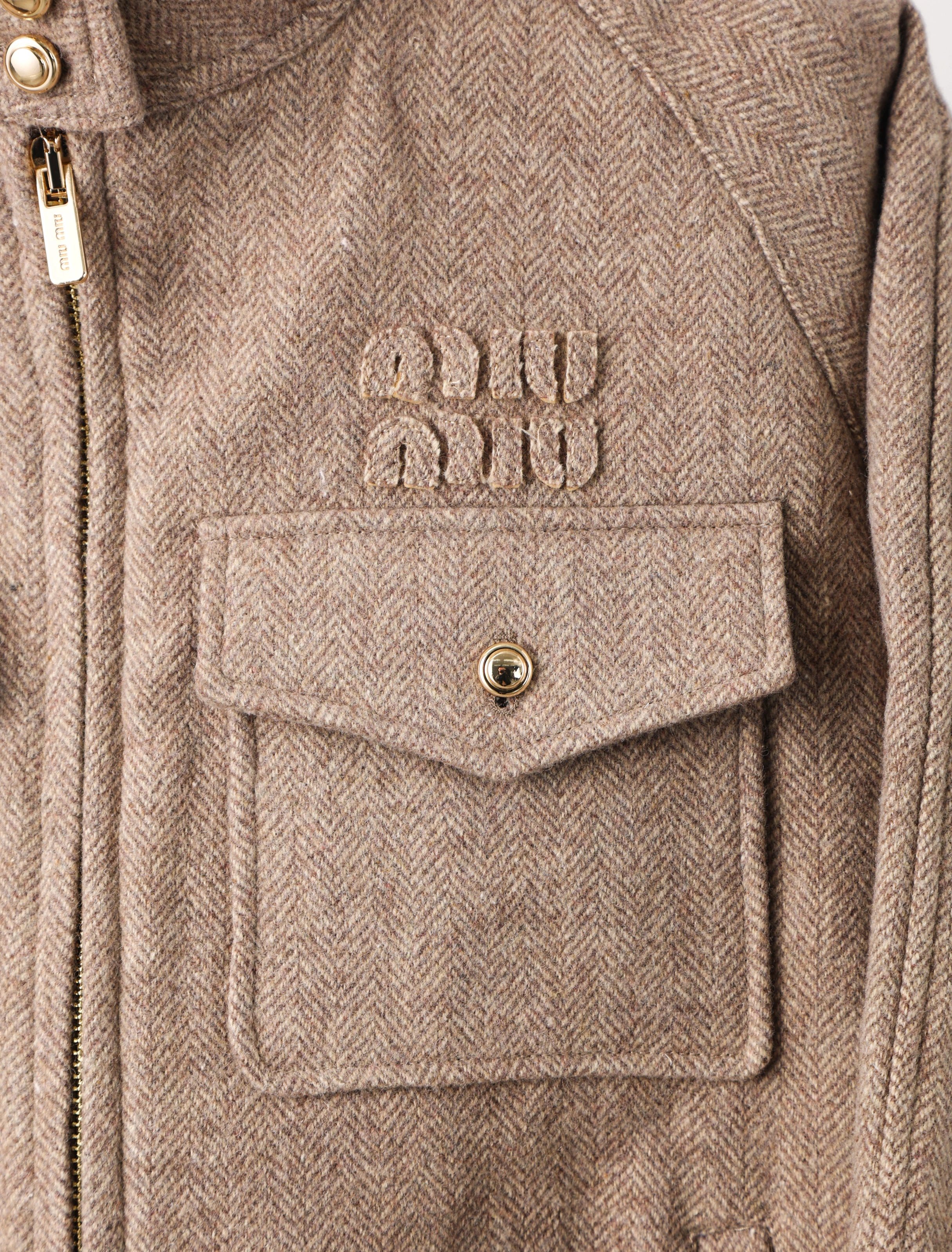  Item ID 8035 M1u-Miu-2024-ss-herringbone wool Harrington jacket - stand collar work