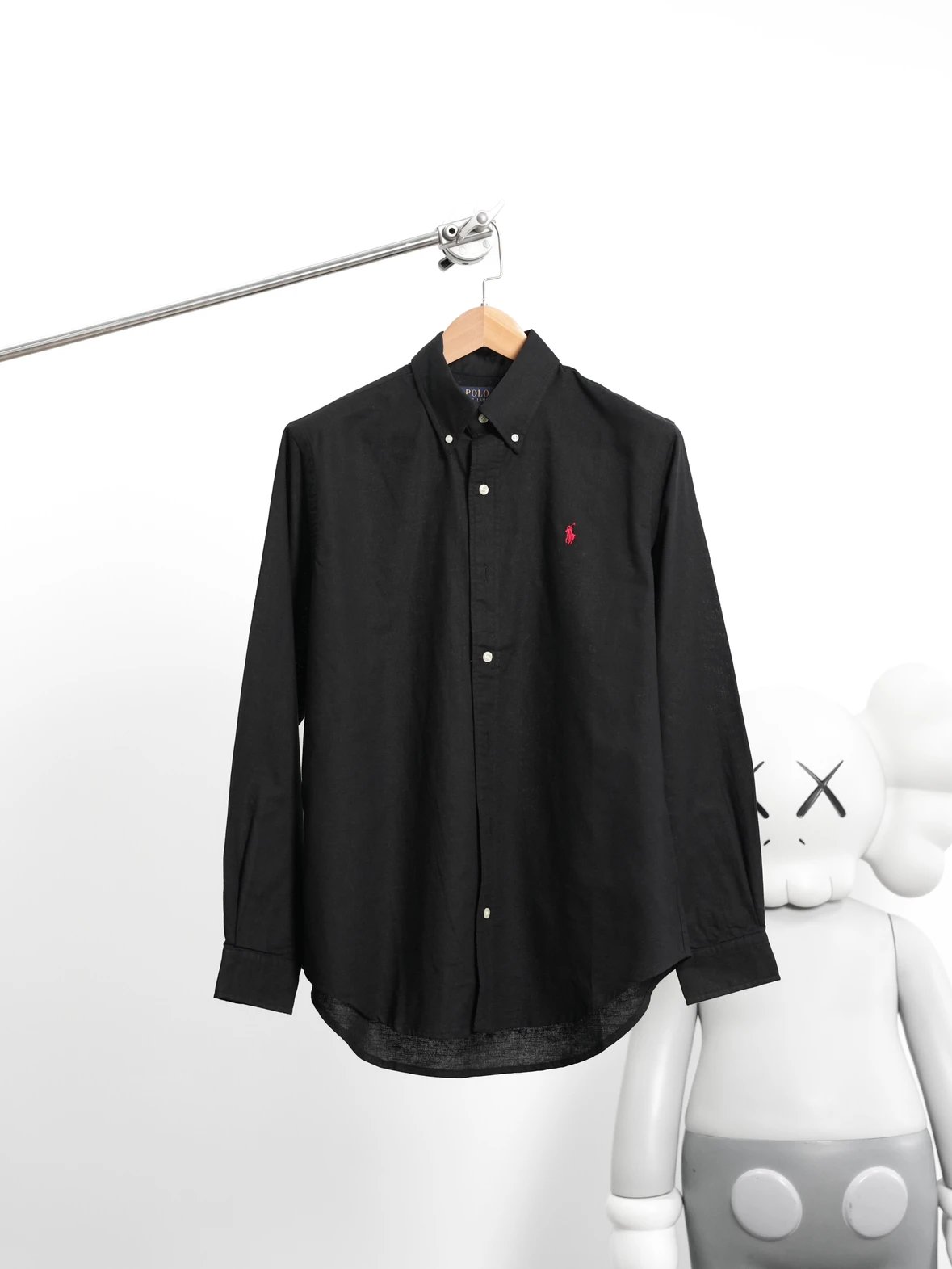 Item ID 8224 Ralph SS25 pony logo embroidered long sleeved cotton linen shirt - bla