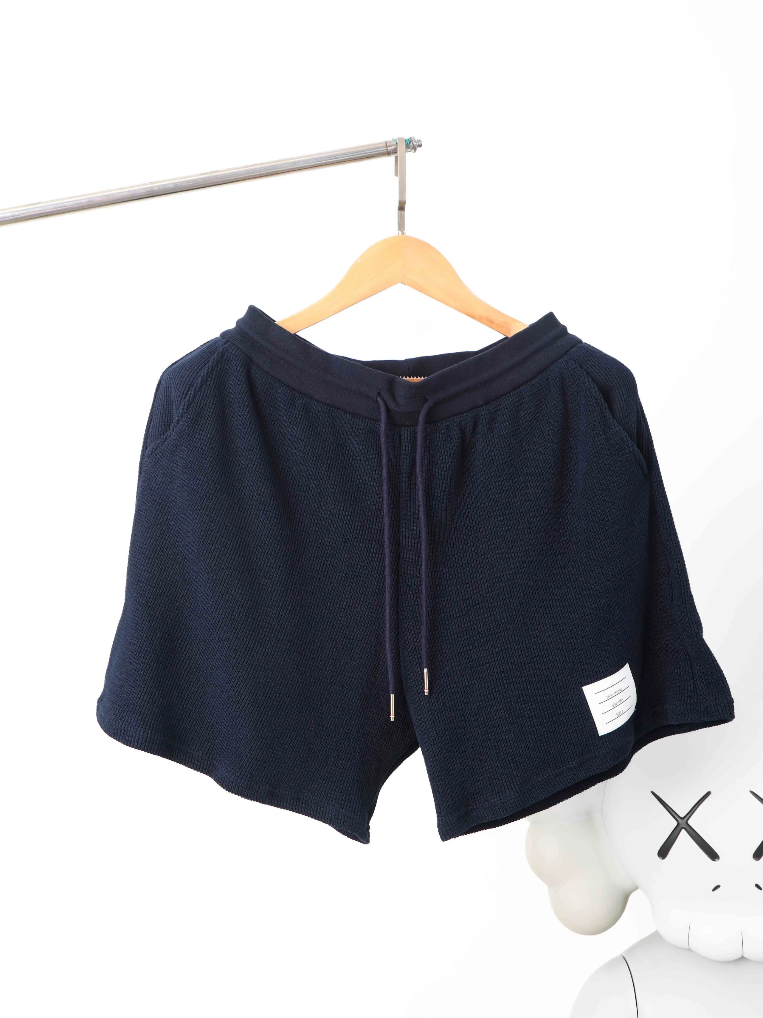 Item ID 8244 THOM-BR0WNE - _Waffle_ TB Shorts - Cotton Texture Casual Shorts - Navy