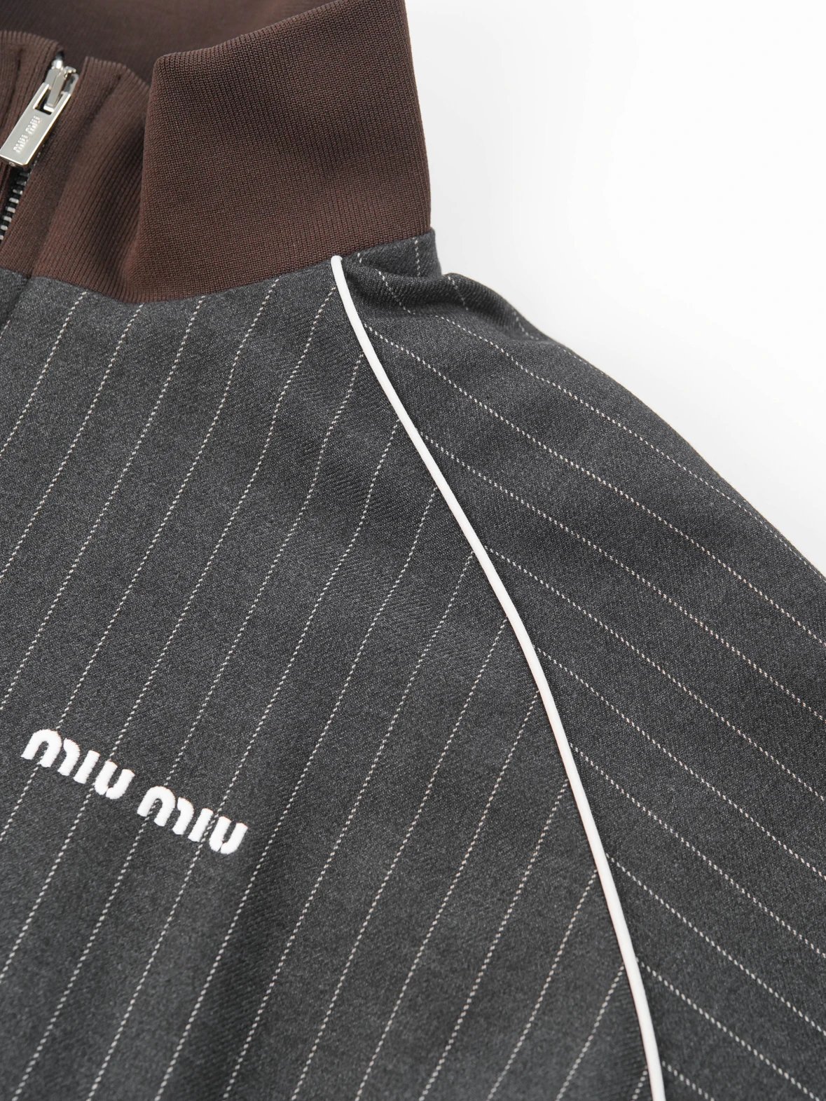 Item ID 8045 Miu Miu “100% cotton wool ”FW25 Qixi series striped zipper stand colla