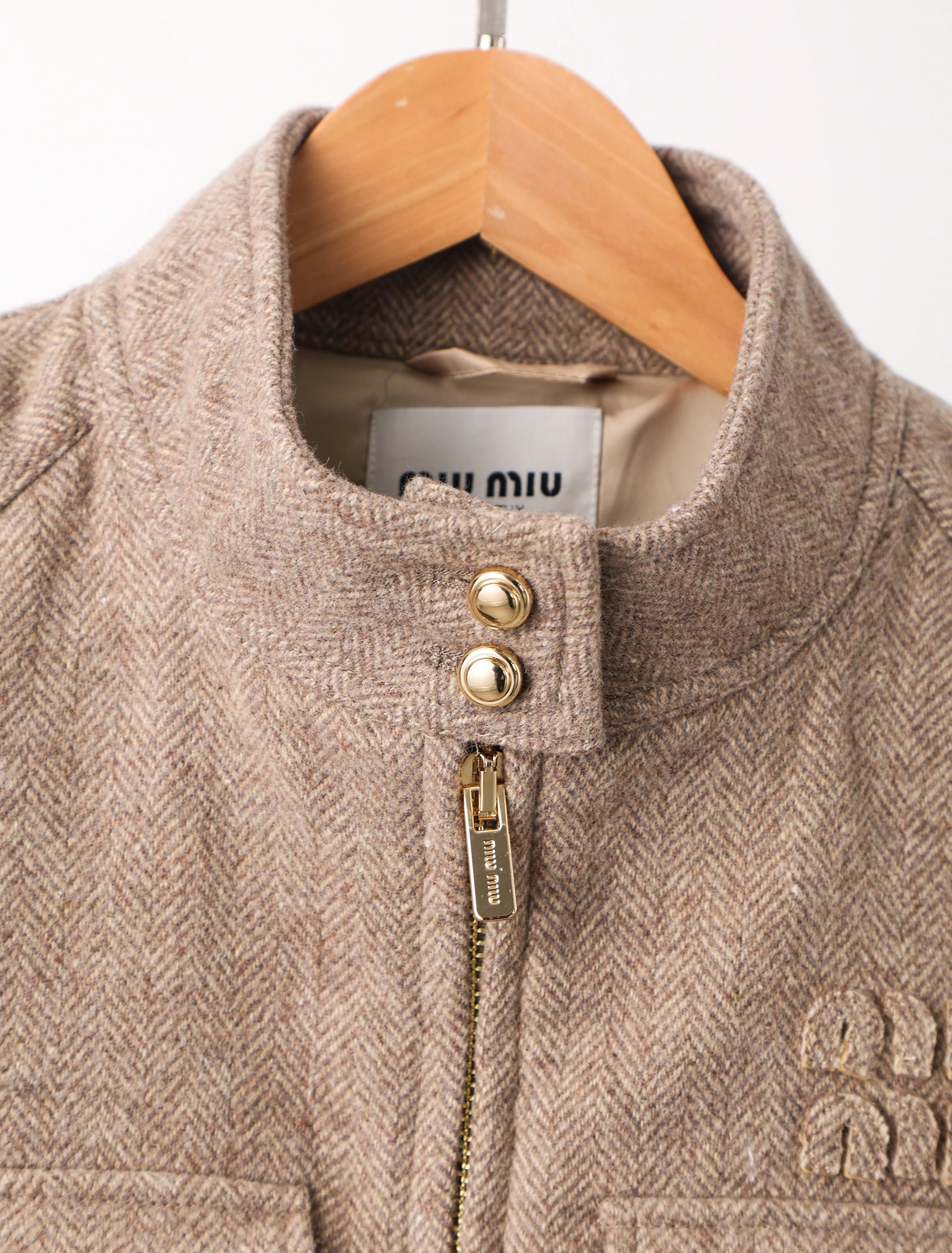  Item ID 8035 M1u-Miu-2024-ss-herringbone wool Harrington jacket - stand collar work