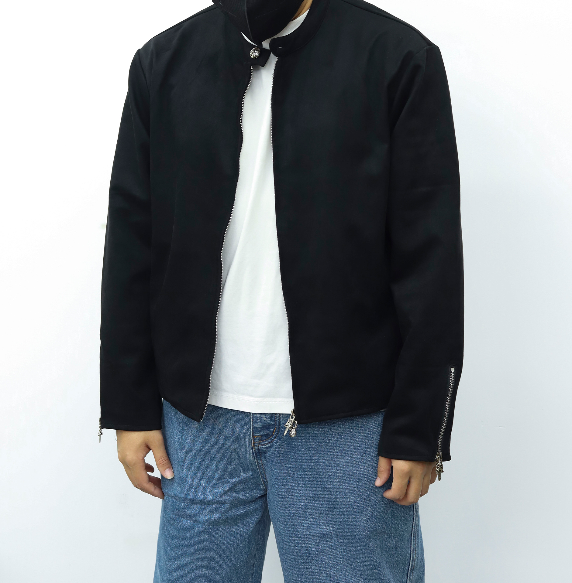 克罗心顺滑棉质拉链夹克 黑色