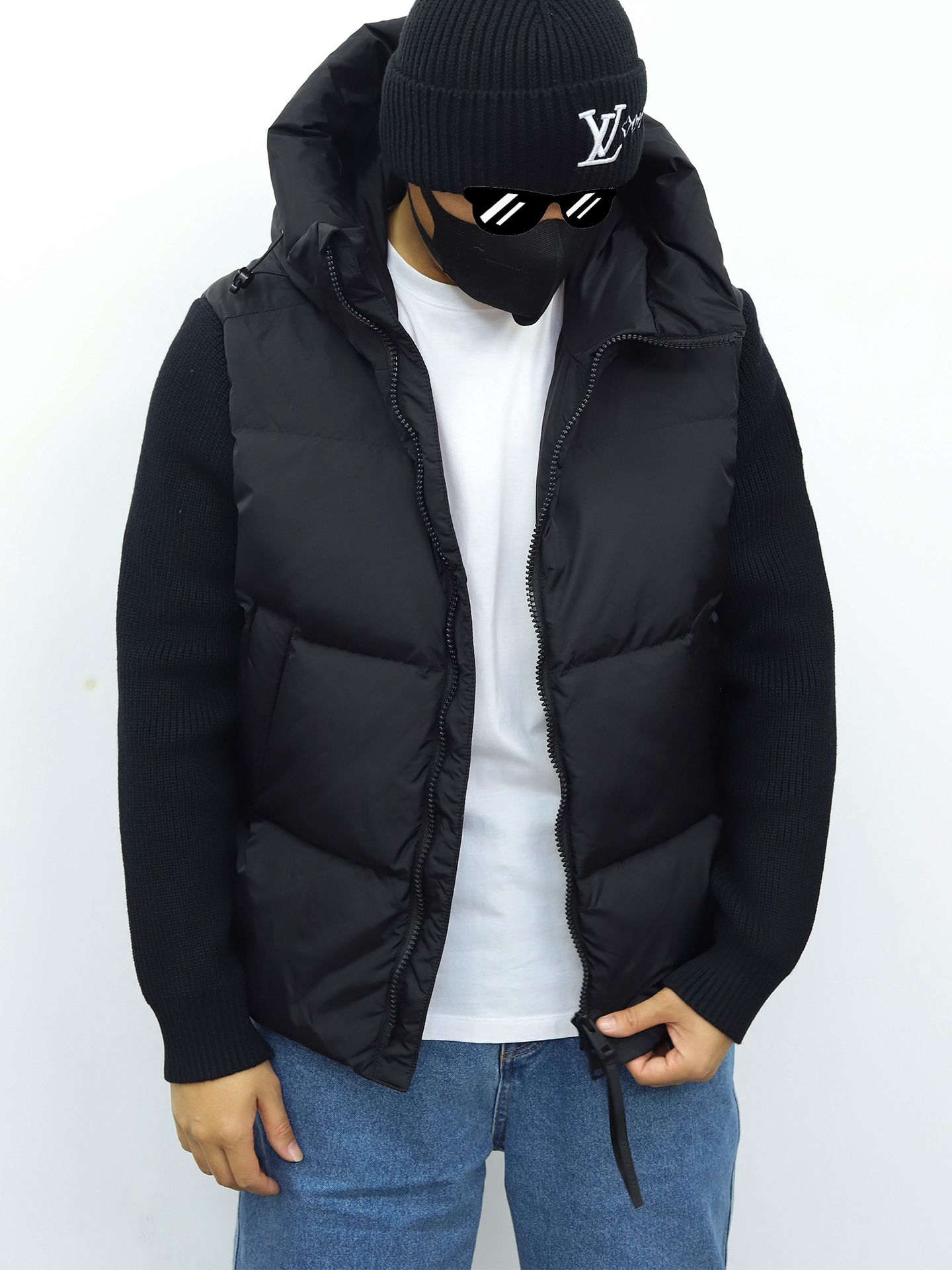 CG大鹅针织袖羽绒服 黑色