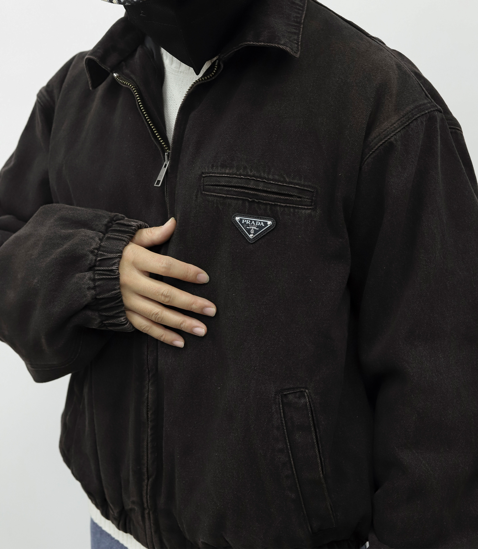 PRADA做旧飞行员拉链棉服 棕色