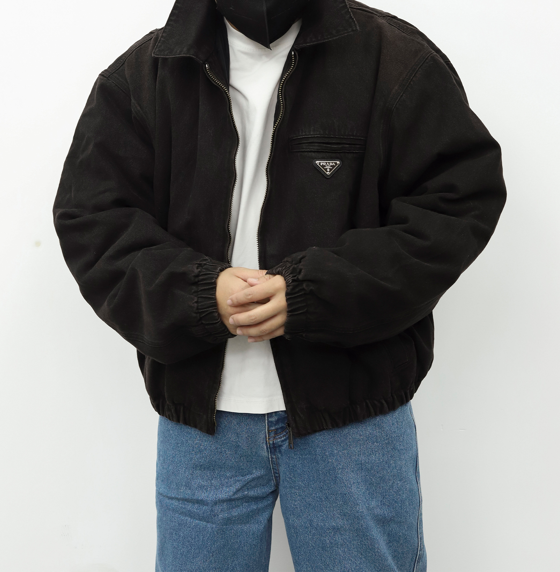 PRADA做旧飞行员拉链棉服 棕色
