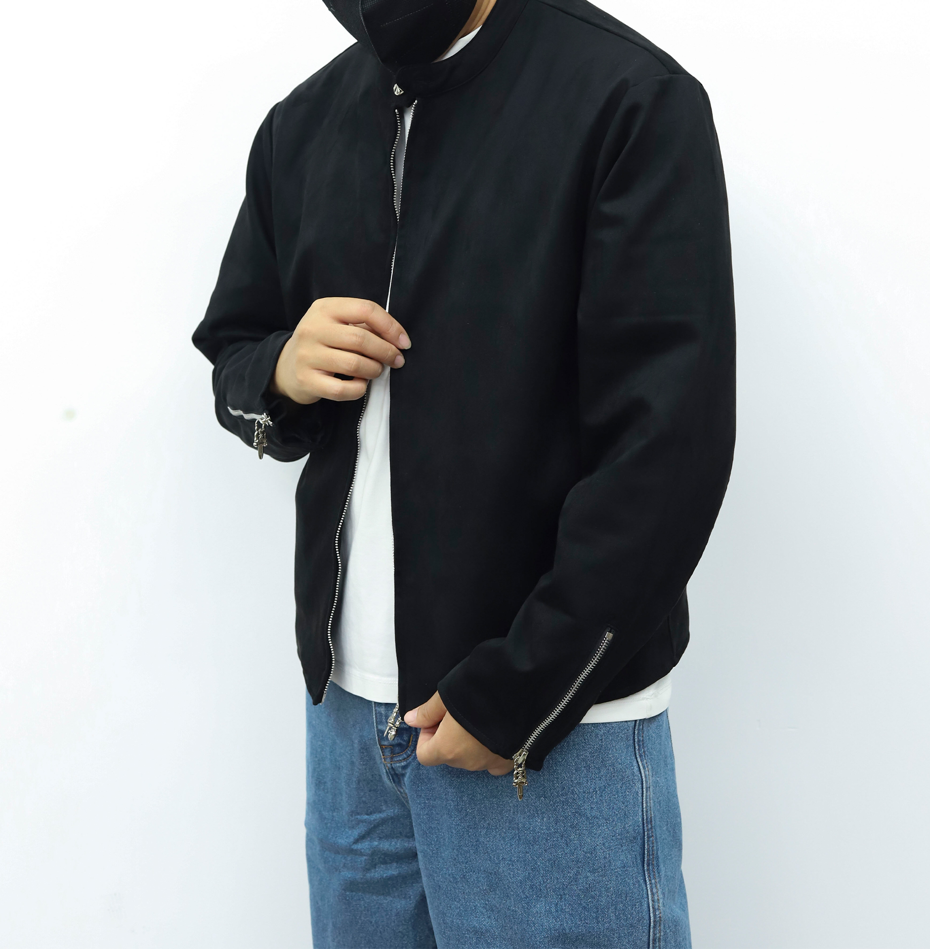 克罗心顺滑棉质拉链夹克 黑色