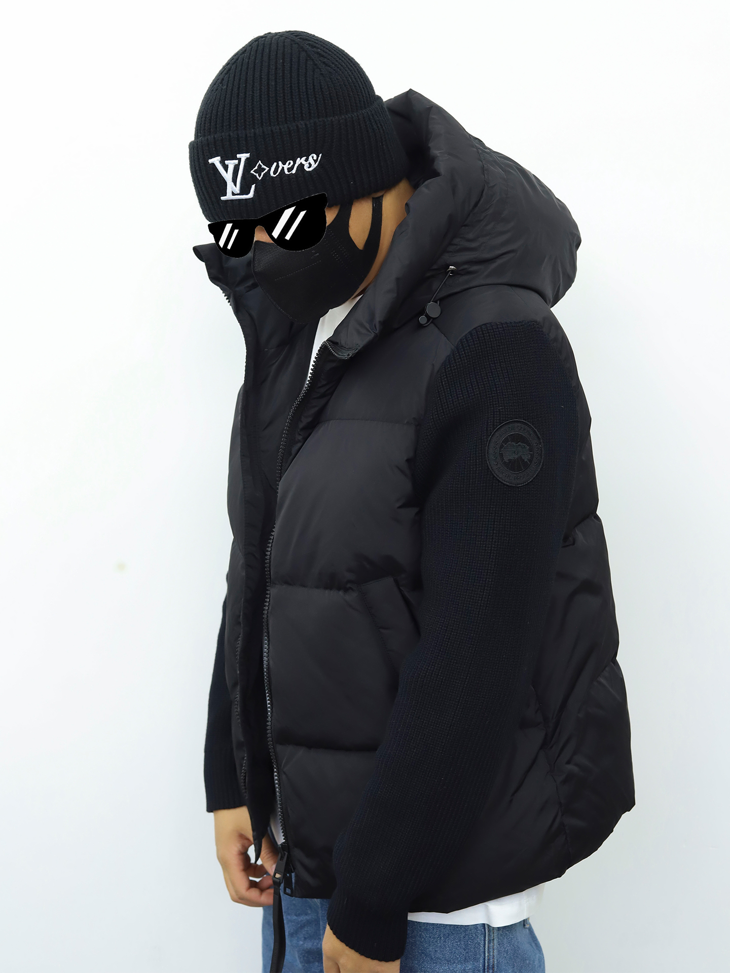 CG大鹅针织袖羽绒服 黑色